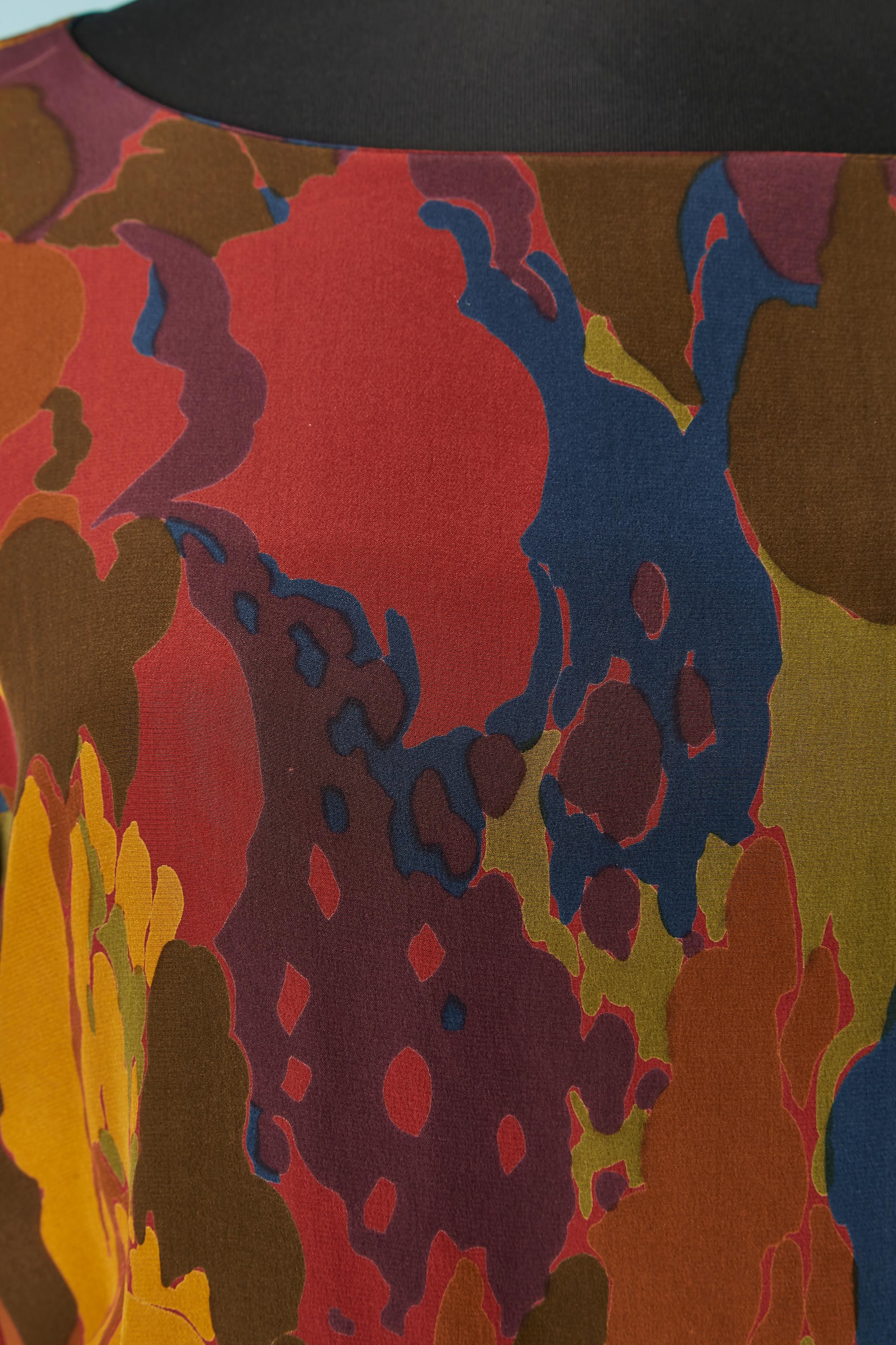 Marron Robe portefeuille en soie à imprimé abstrait Yves Saint Laurent Rive Gauche en vente