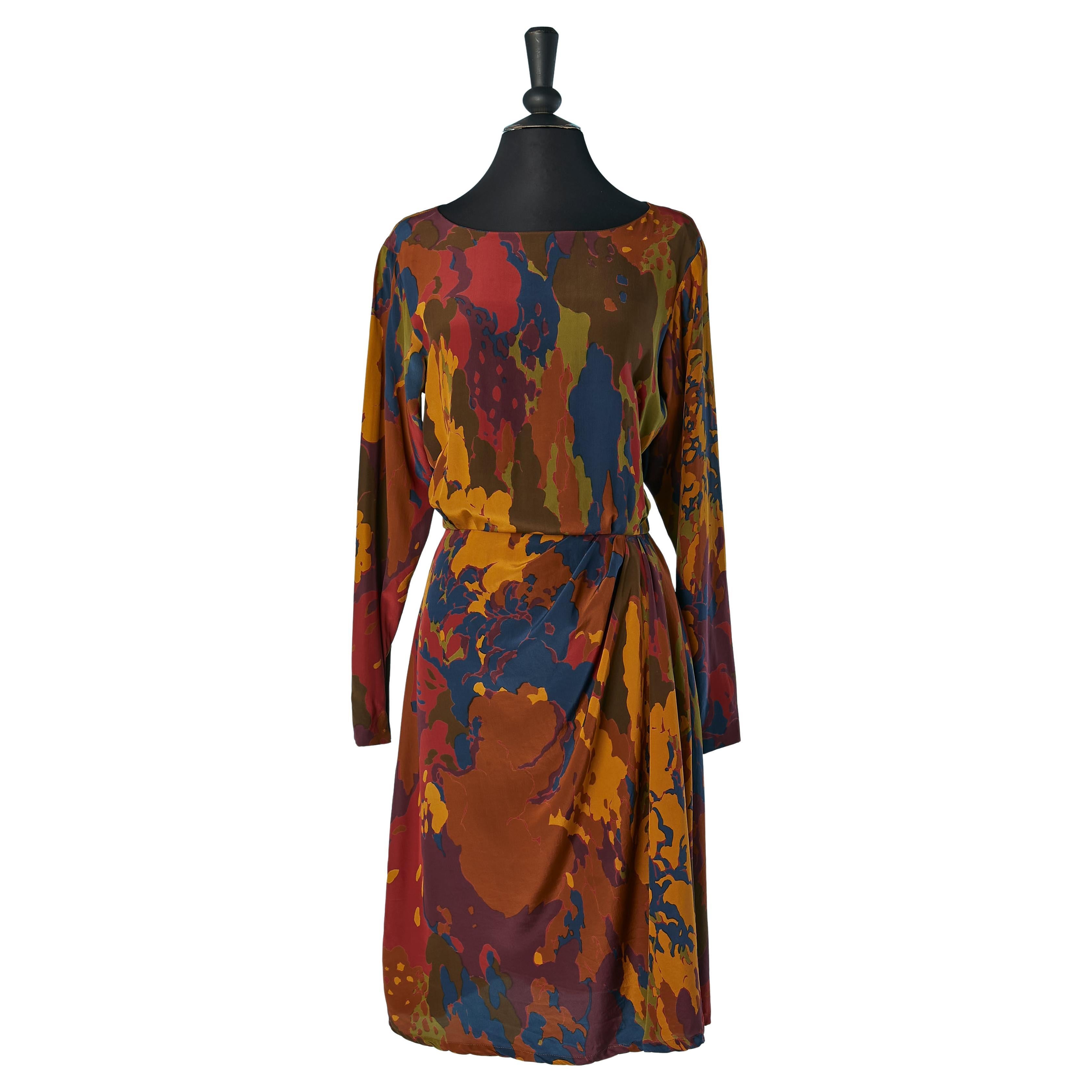 Robe portefeuille en soie à imprimé abstrait Yves Saint Laurent Rive Gauche en vente