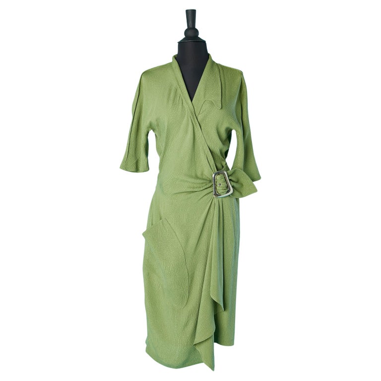 Silk wrap dress with belt and metal buckle Thierry Mugler For Sale at  1stDibs
