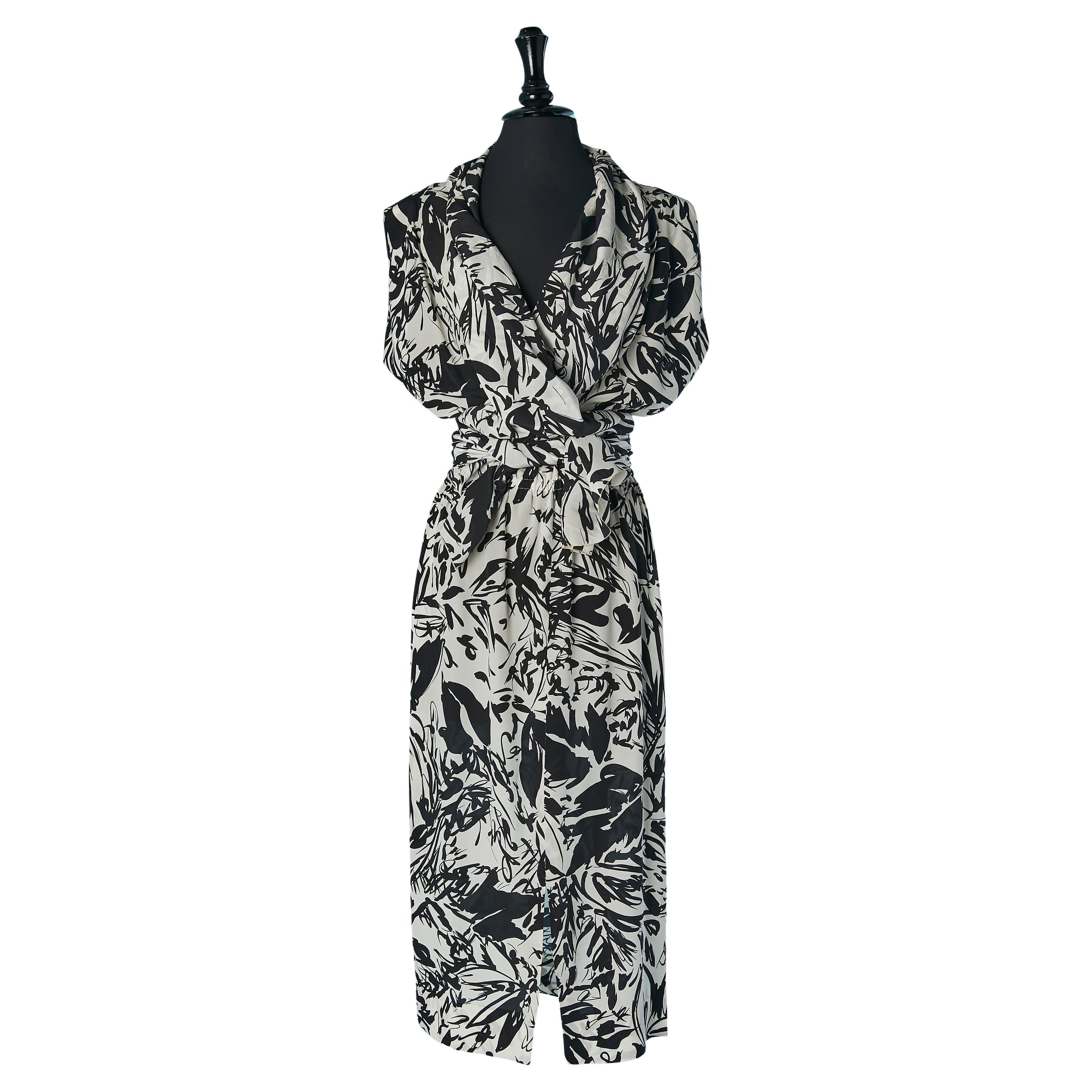 Silk wrapped dress with black and white print PIERRE CARDIN PRESTIGE For Sale
