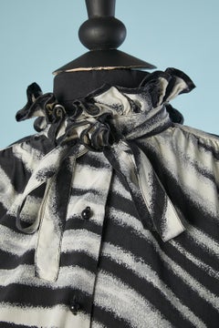 Silk zebra print cocktail dress with collar and cuffs ruffles Louis Féraud
