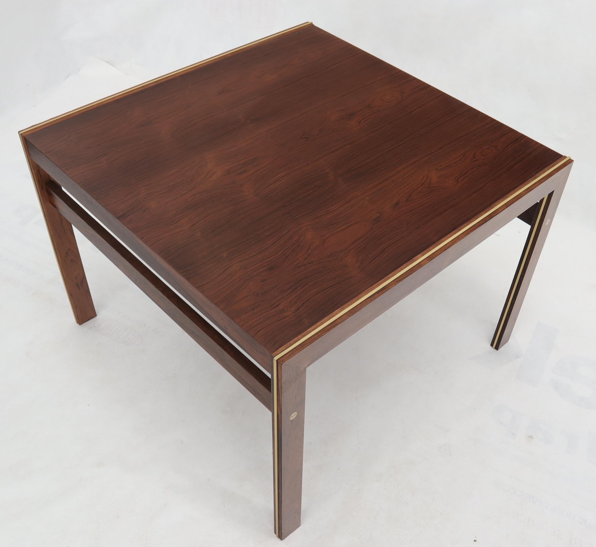 Danish Silkeborg CFC Square Rosewood Side Table with Brass Inlay For Sale
