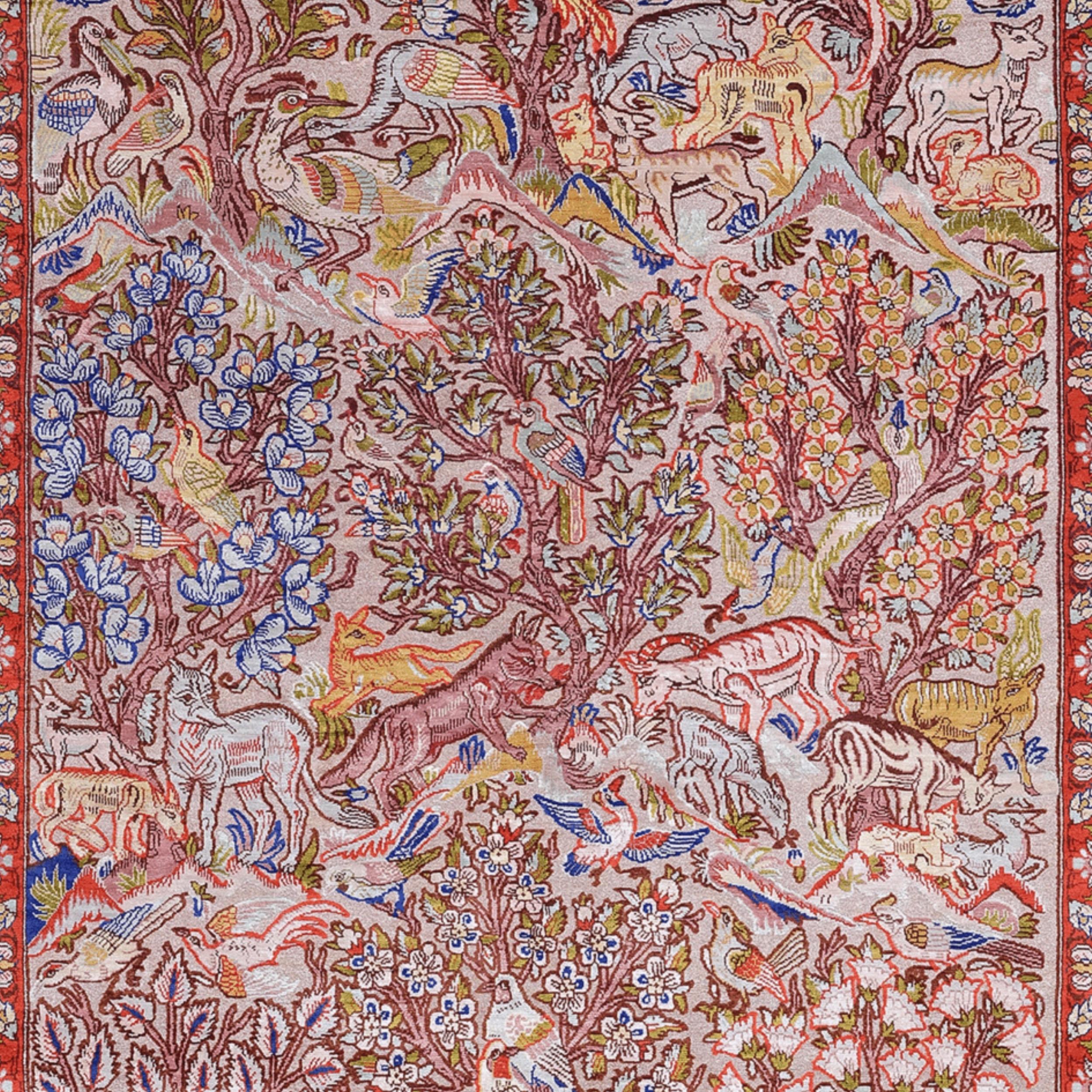 Seide&Metall Signierter Hereke Teppich - Mitte 20. (Türkisch) im Angebot