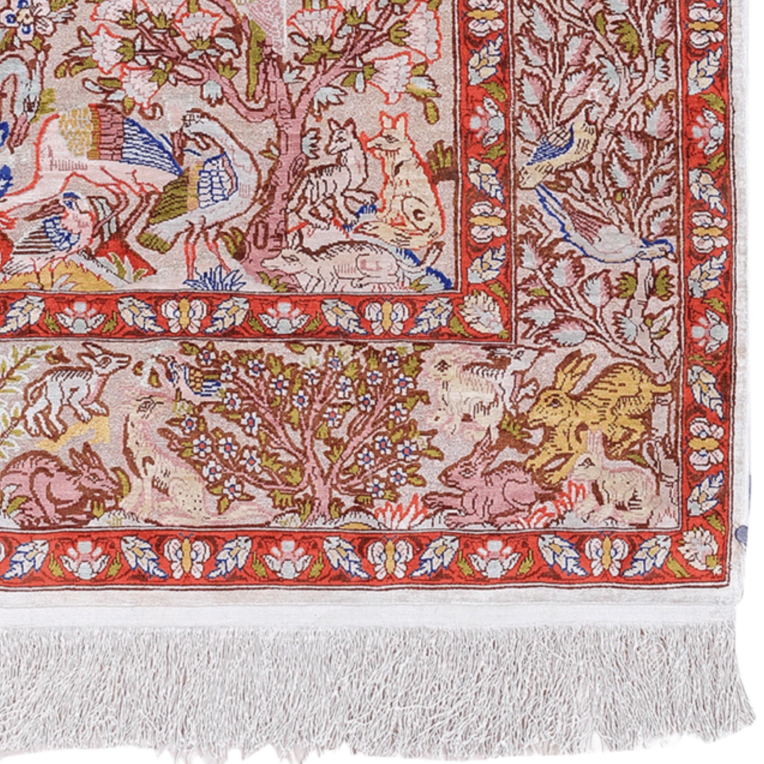 Seide&Metall Signierter Hereke Teppich - Mitte 20. im Zustand „Gut“ im Angebot in Sultanahmet, 34