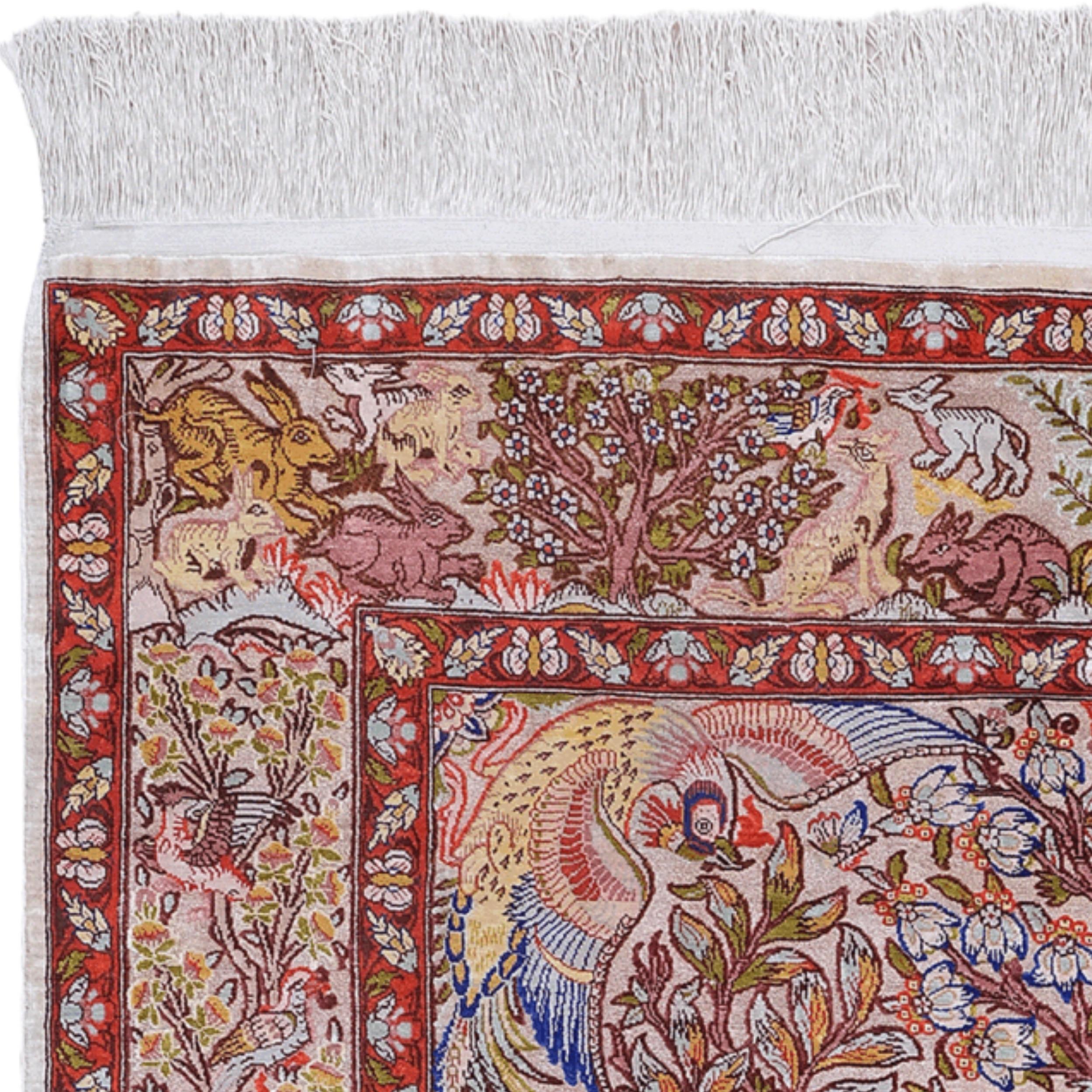 Seide&Metall Signierter Hereke Teppich - Mitte 20. (20. Jahrhundert) im Angebot