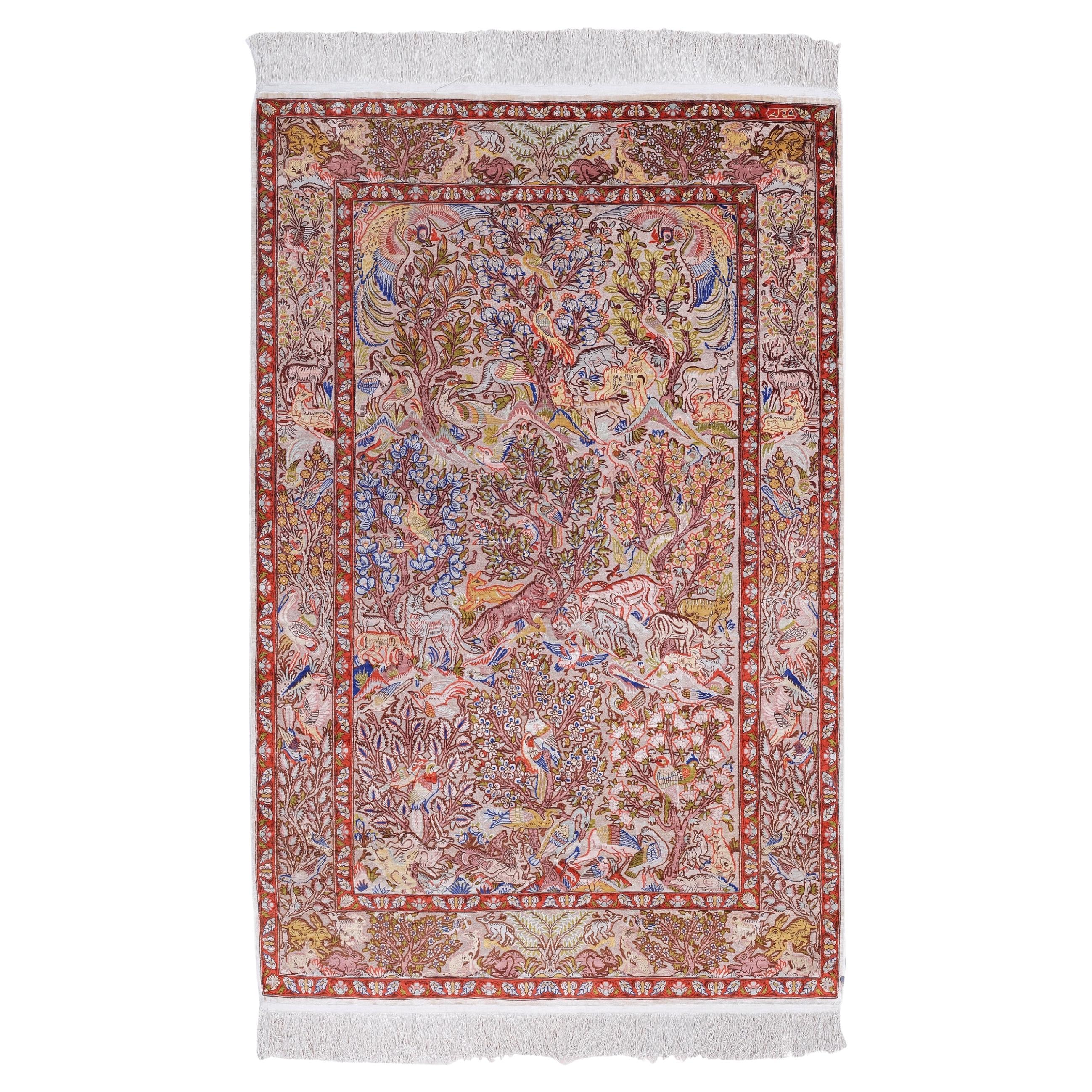 Silk&Metal Signed Hereke Rug - Mid 20th century