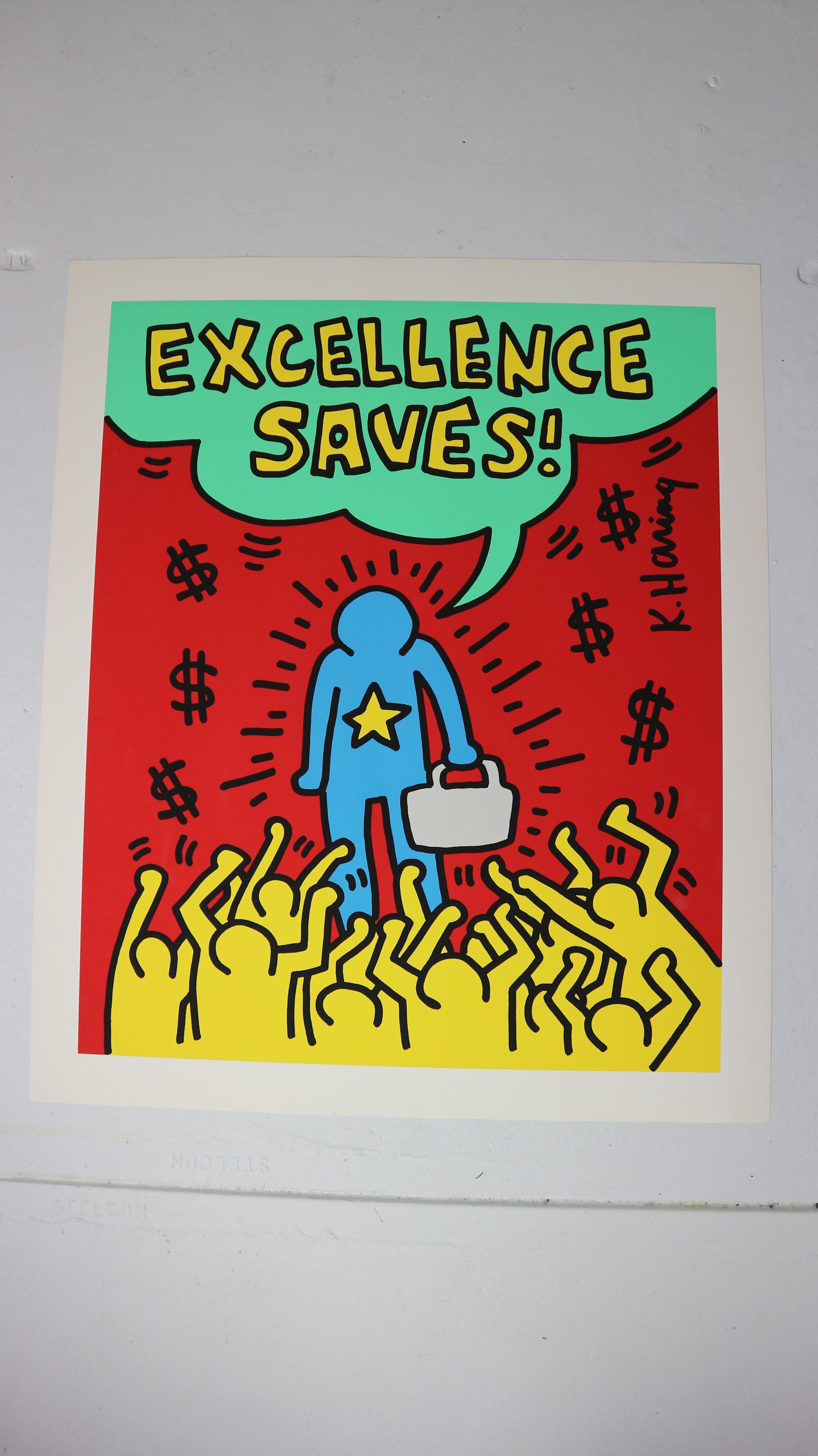 Keith Haring, an American pop art artist (1958-1990)
Title: Playboy 3 (Excellence saves)
Published by Special edition Ltd. for Playboy
Year: 1990
Silkscreen
Poster size: (91.44cm x 76.2cm).
 