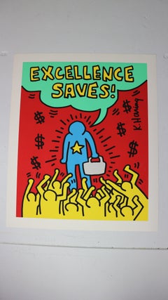 Silkscreen Poster by Keith Haring Lithograph "Excellence Saves", 1994