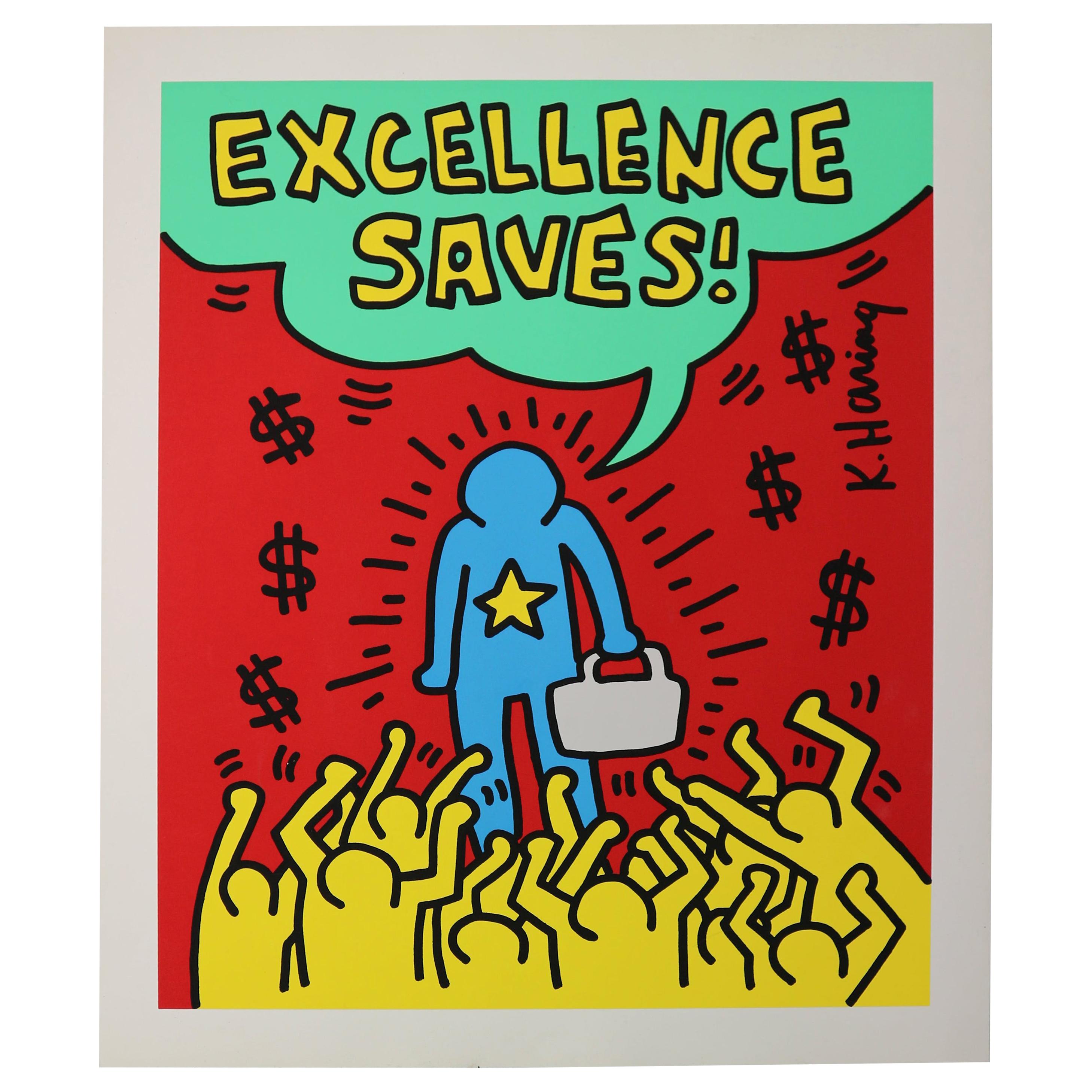 Silkscreen Poster by Keith Haring Lithograph "Excellence Saves", 1994