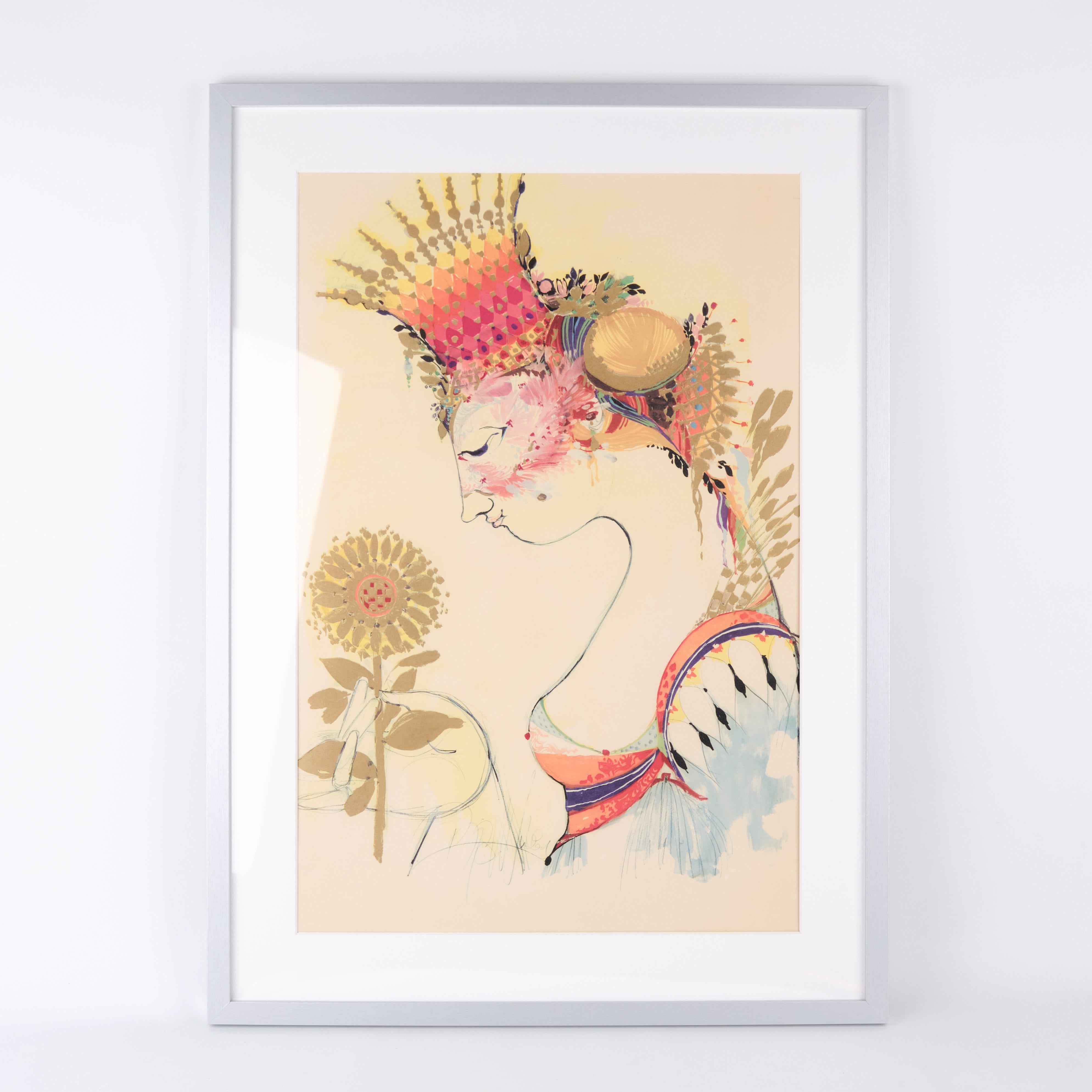 Silkscreen poster by Bjørn Wiinblad from the 1970s. Signed motif of a woman with decorative details.

— Artist: Bjørn Wiinblad
— Type: Silkscreen poster (signed)
— Motif: Woman
— Period: 1970s
— Material: Print on paper
— Dimensions: H: 72.5 cm, W: