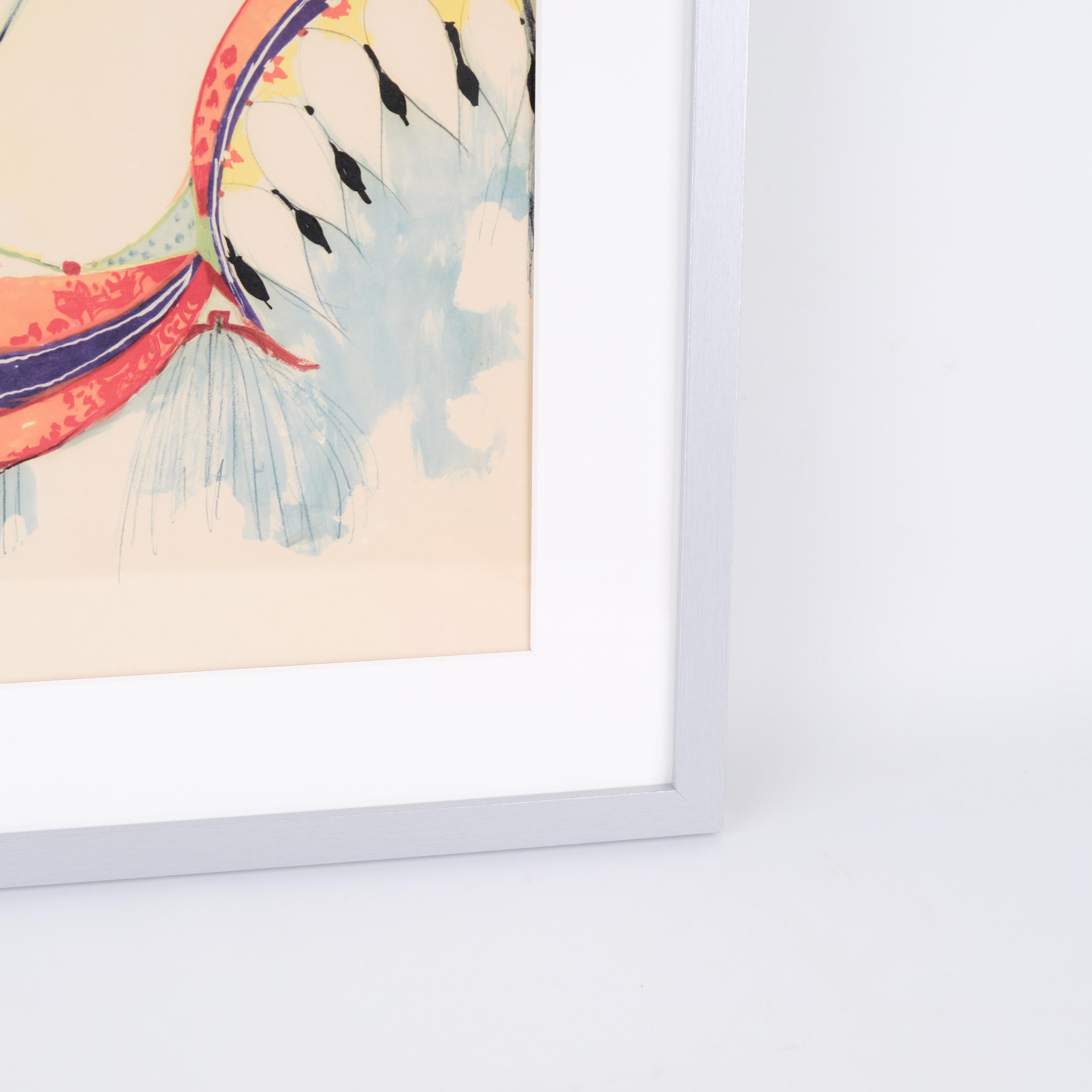 Danish Silkscreen Poster With Motif Of Woman Signed By Bjørn Wiinblad From 1970s For Sale