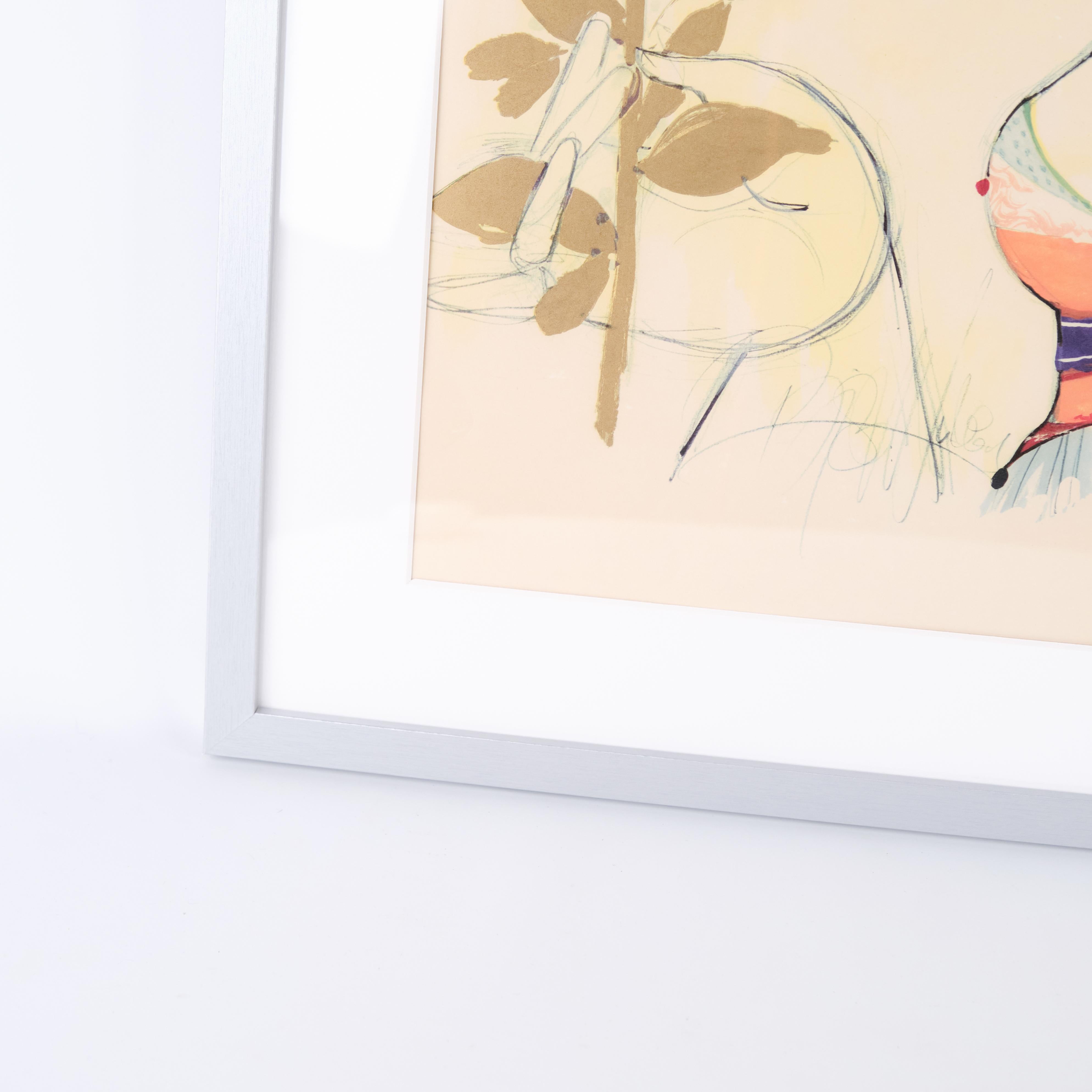 Silkscreen Poster With Motif Of Woman Signed By Bjørn Wiinblad From 1970s In Good Condition For Sale In Lejre, DK