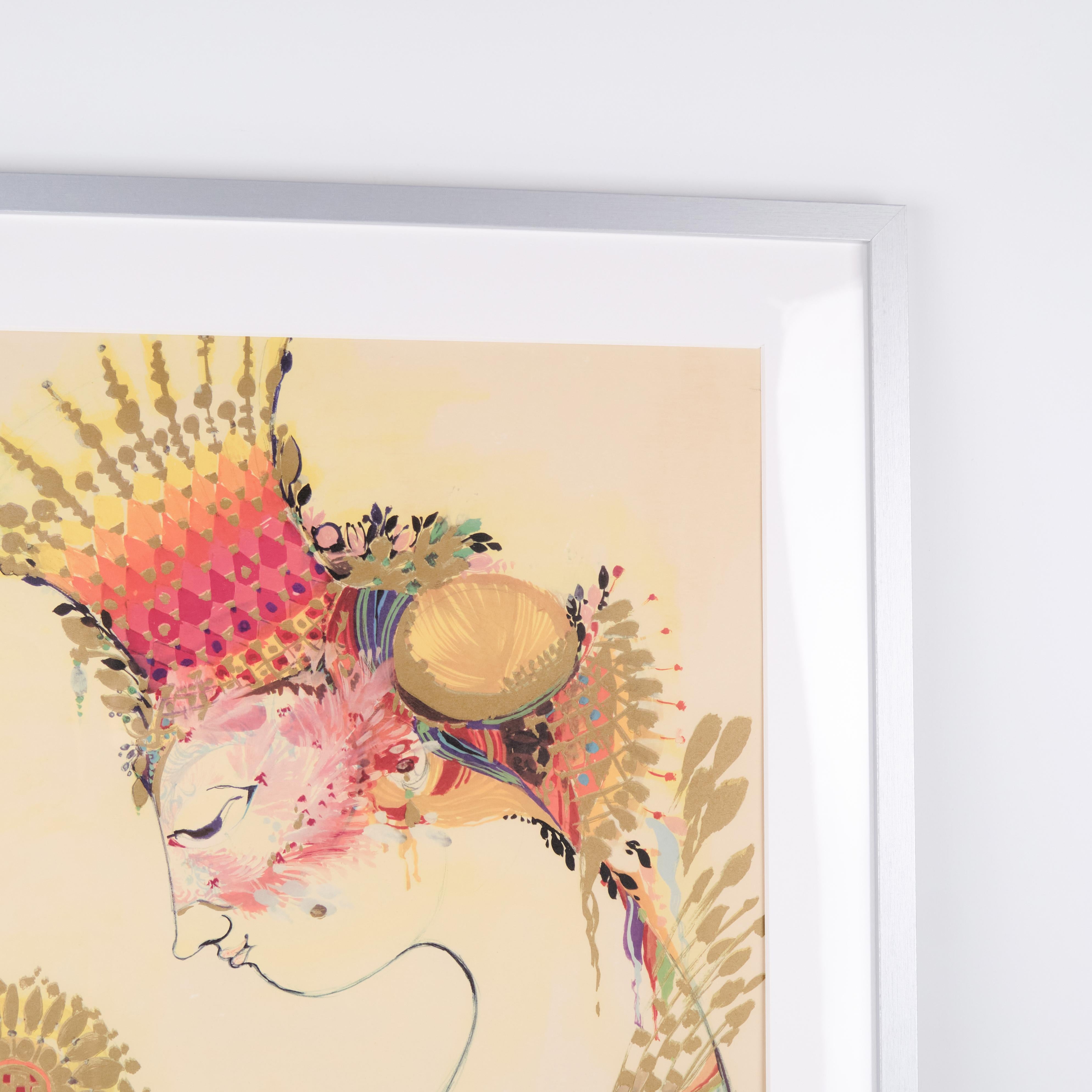 Late 20th Century Silkscreen Poster With Motif Of Woman Signed By Bjørn Wiinblad From 1970s For Sale