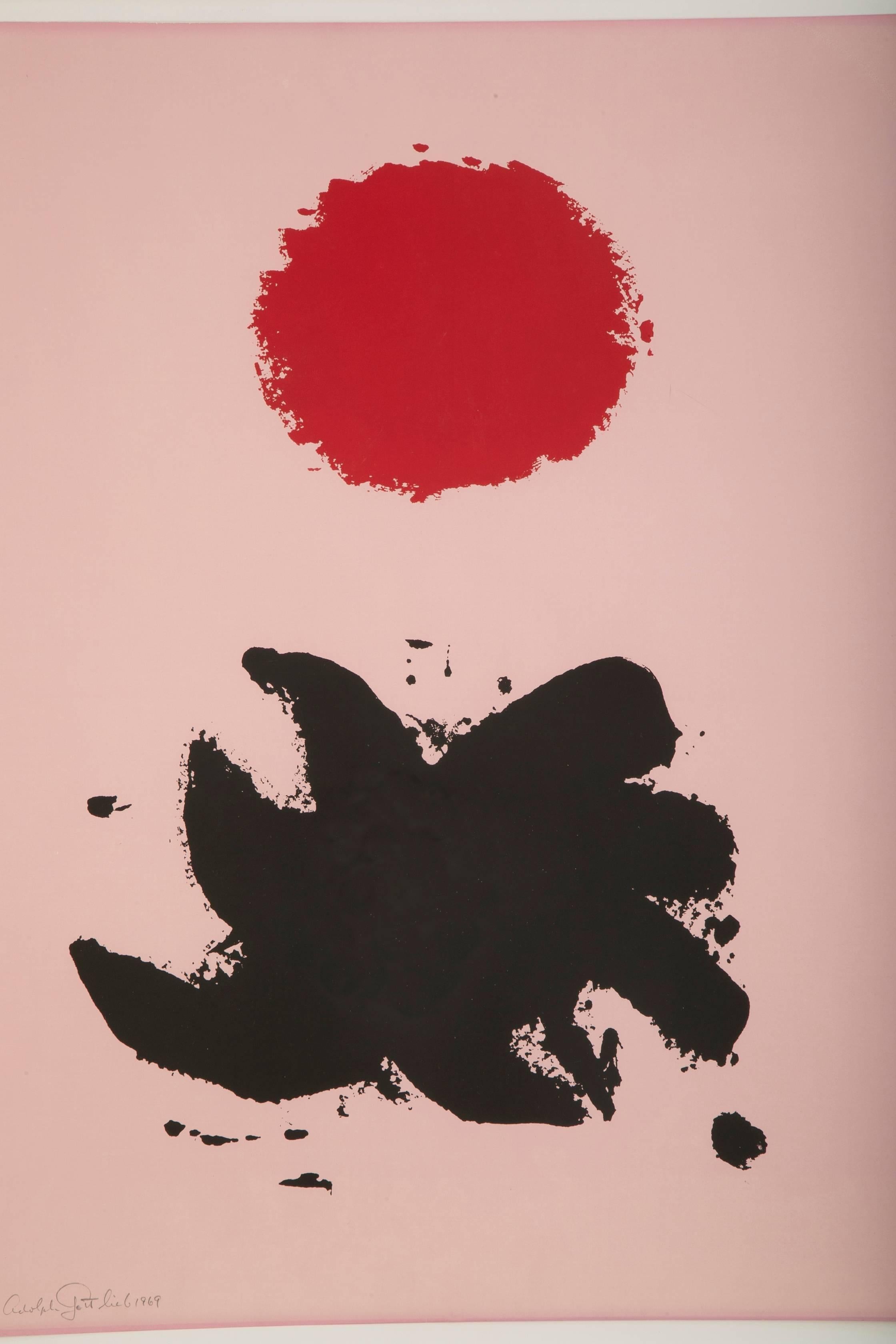 A color silkscreen by Adolph Gottlieb, signed, dated 1969 and numbered 57/95 in pencil. Published by Marlborough Graphics, Inc., New York.