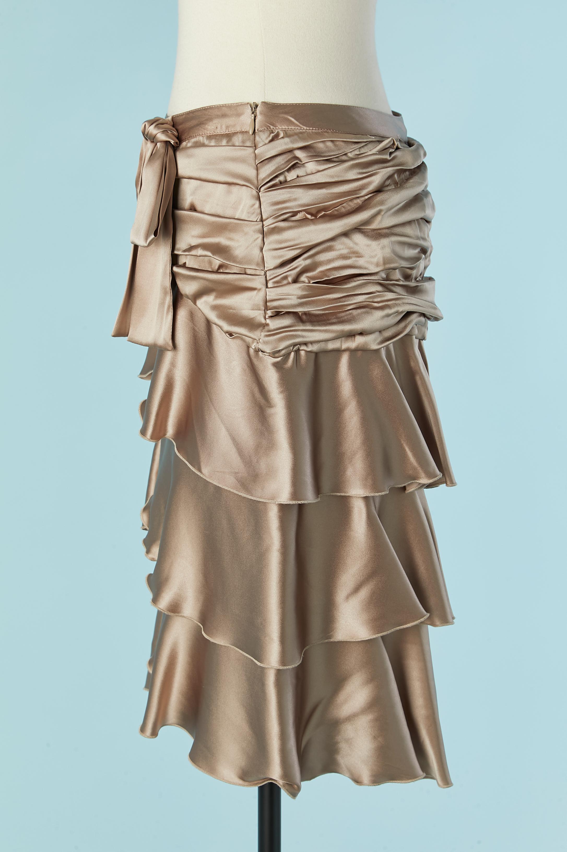 Silky champagne ruffled and draped skirt BLUMARINE In Excellent Condition For Sale In Saint-Ouen-Sur-Seine, FR