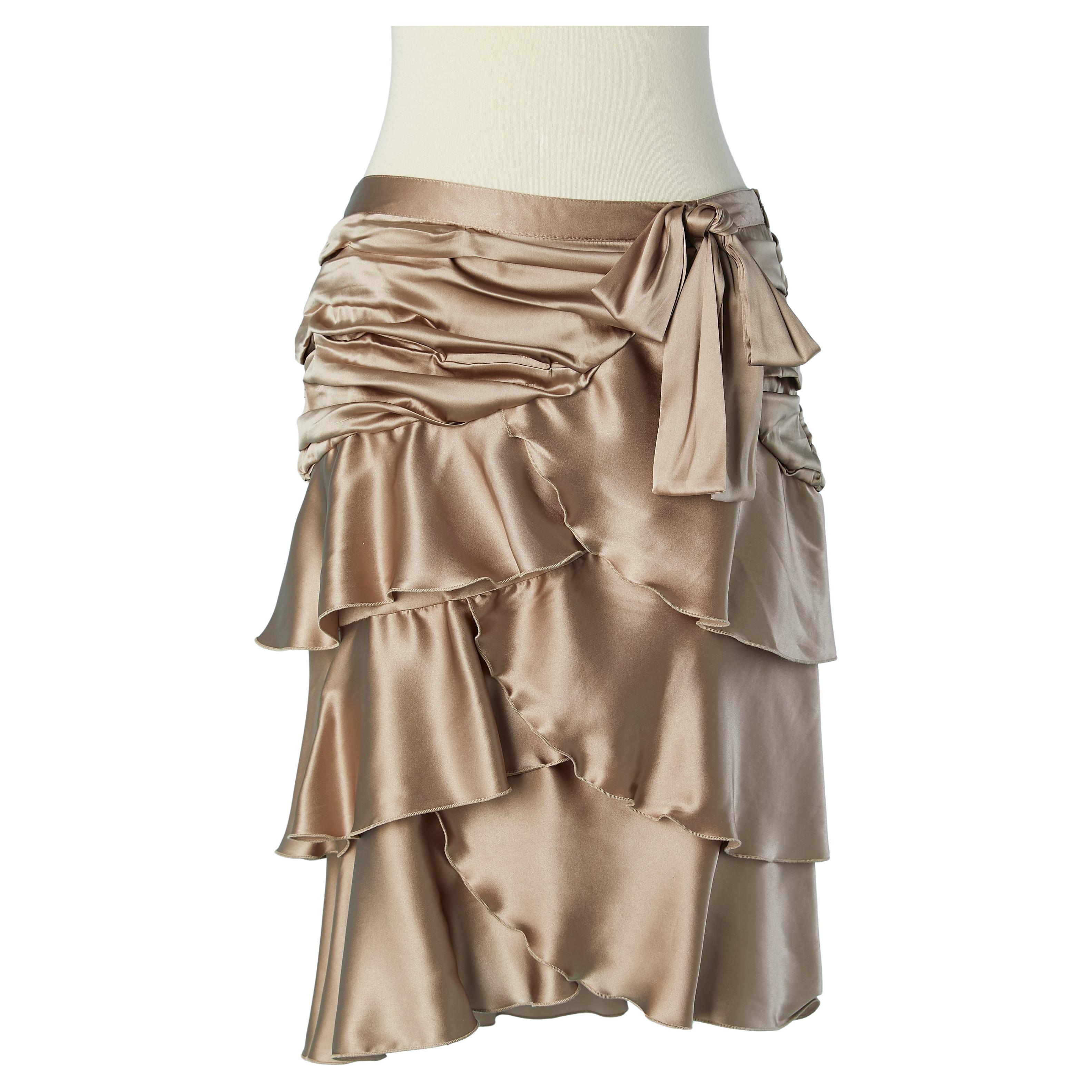 Silky champagne ruffled and draped skirt BLUMARINE For Sale