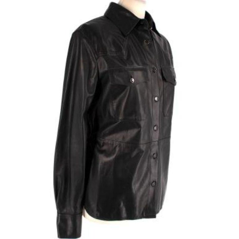 Black Silky Nappa Lambskin Leather Shirt For Sale