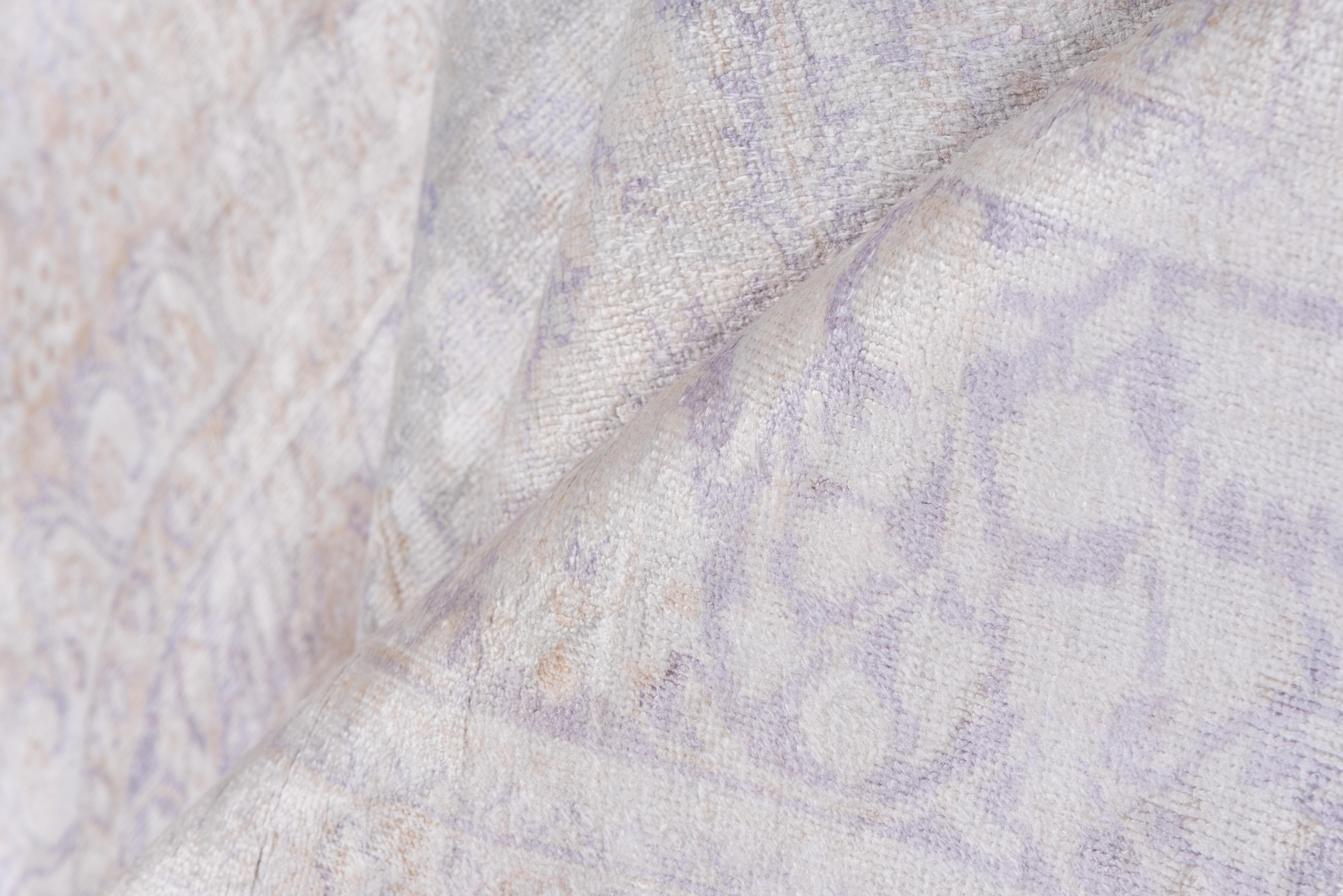Minimalist Silky Turkish Kaisary Carpet, Light Purple Tones, Lavender Tones For Sale