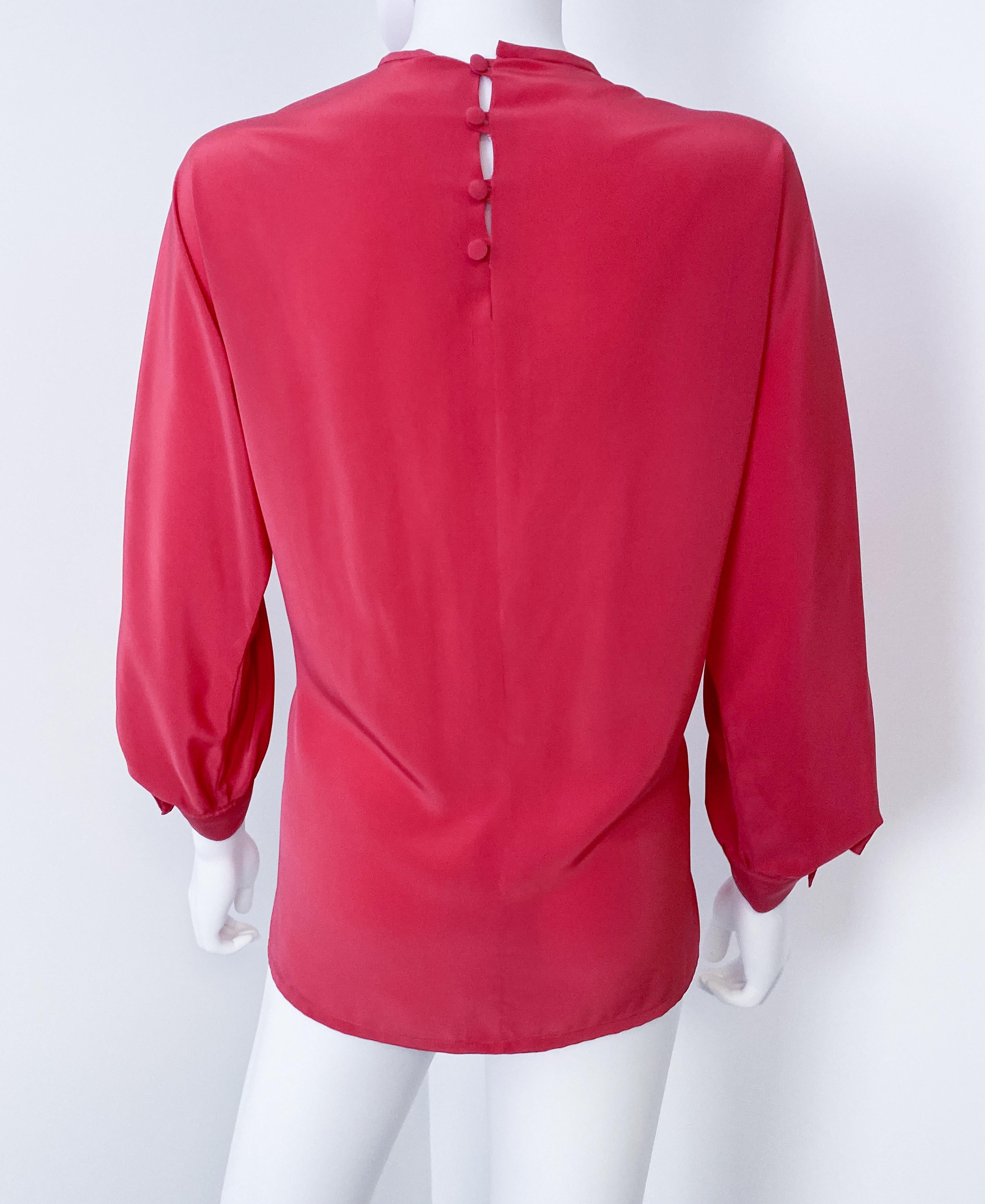 Silky Viscose Blouse Top Fuchsia Pink Origami Pleat Size 8/10, 1980s For Sale 6