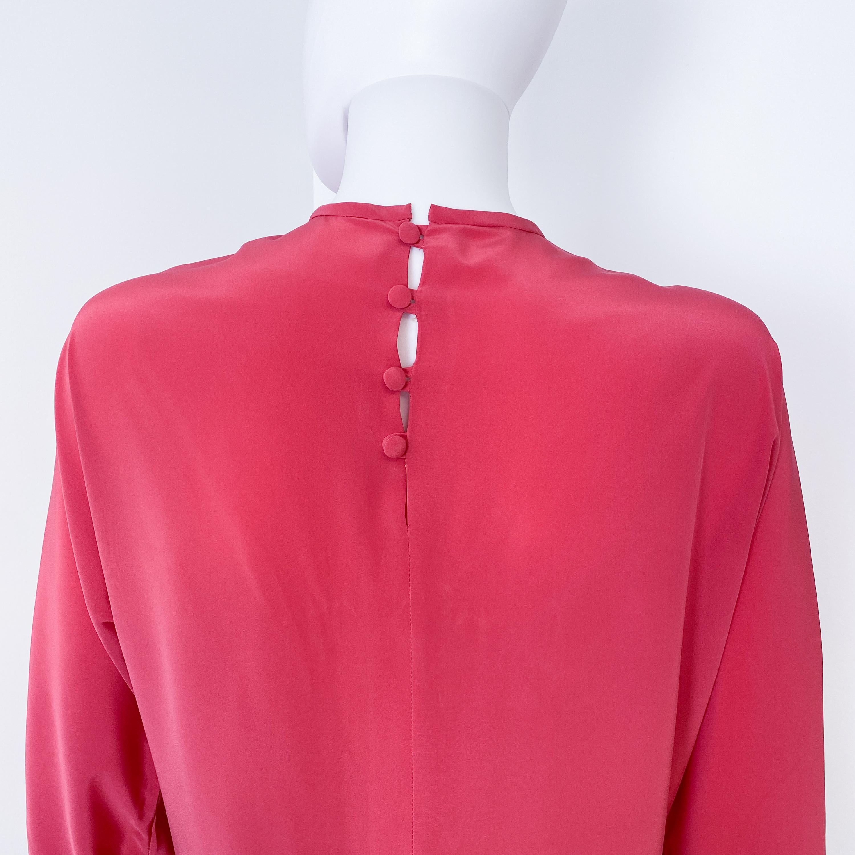 Silky Viscose Blouse Top Fuchsia Pink Origami Pleat Size 8/10, 1980s For Sale 8
