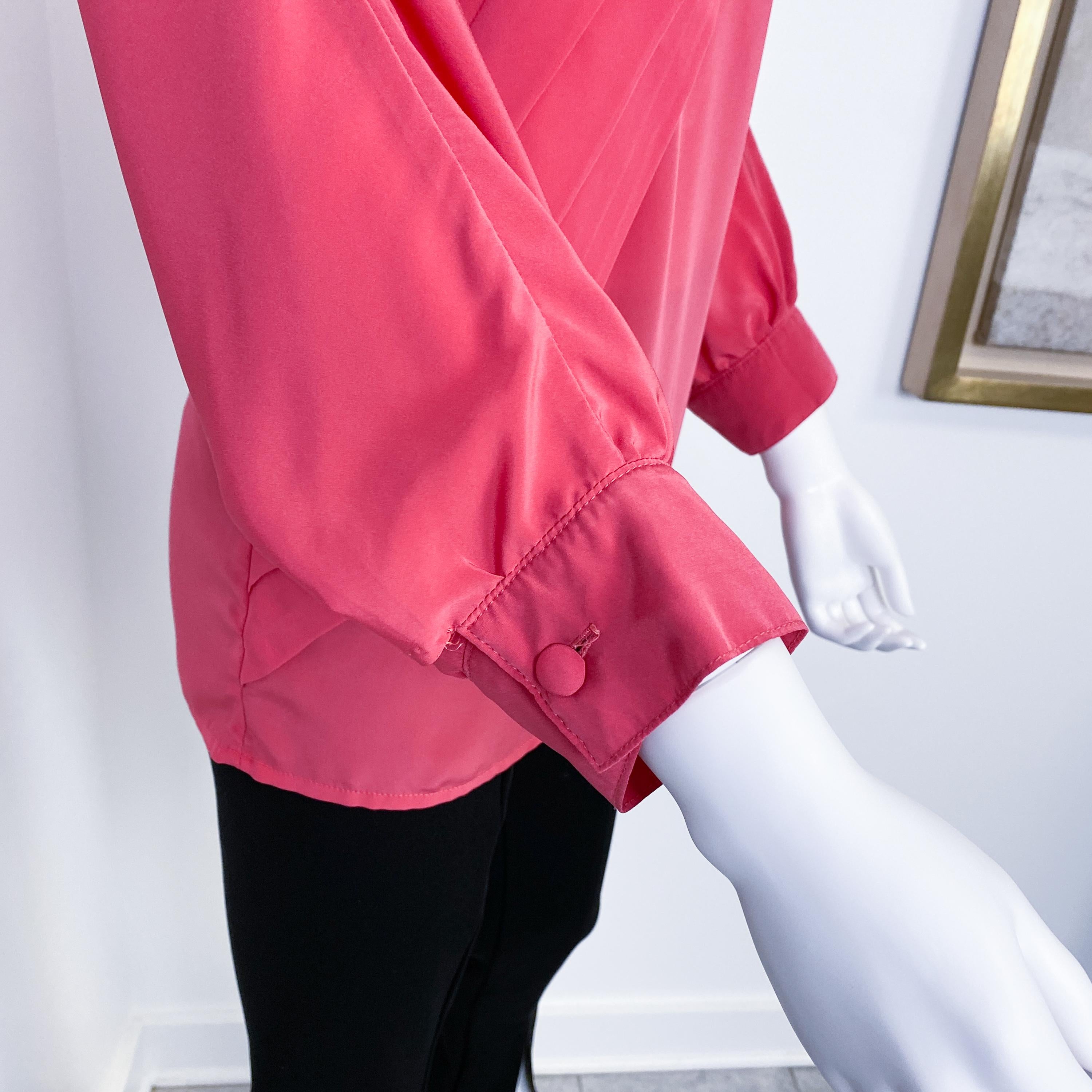 Silky Viscose Blouse Top Fuchsia Pink Origami Pleat Size 8/10, 1980s For Sale 2