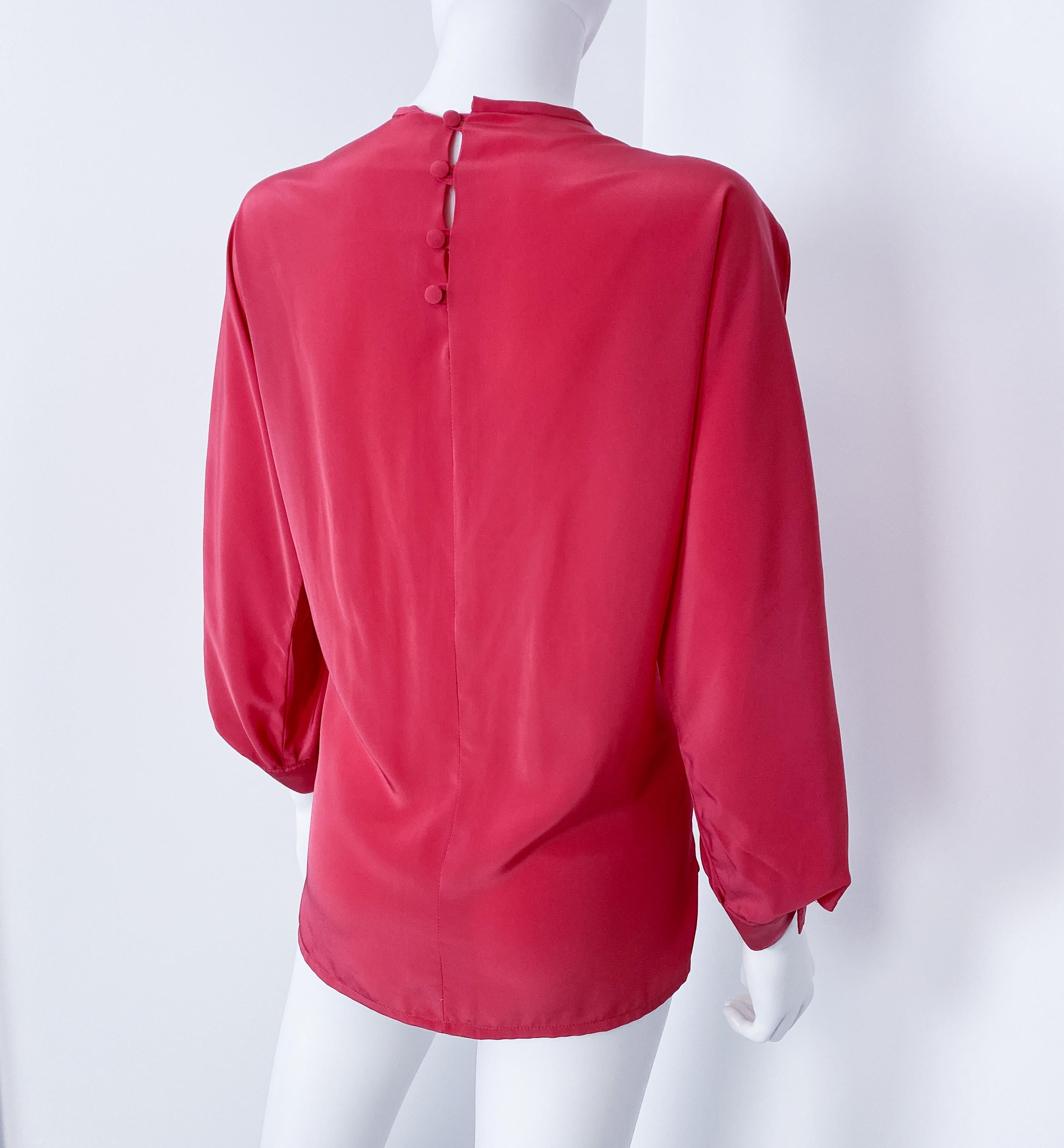 Silky Viscose Blouse Top Fuchsia Pink Origami Pleat Size 8/10, 1980s For Sale 5