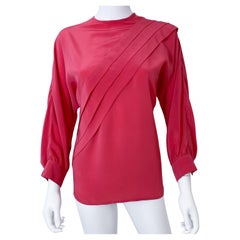 Silky Viscose Blouse Top Fuchsia Pink Origami Pleat Size 8/10, 1980s