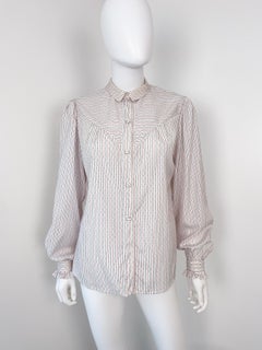 Silky Viscose Western Blouse Top Red and Blue Stripes Size 10/12, 1980s