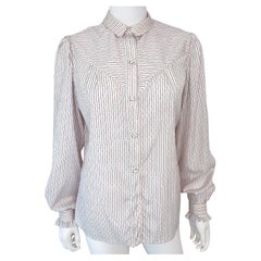 Silky Viscose Western Blouse Top Red and Blue Stripes Size 10/12, 1980s