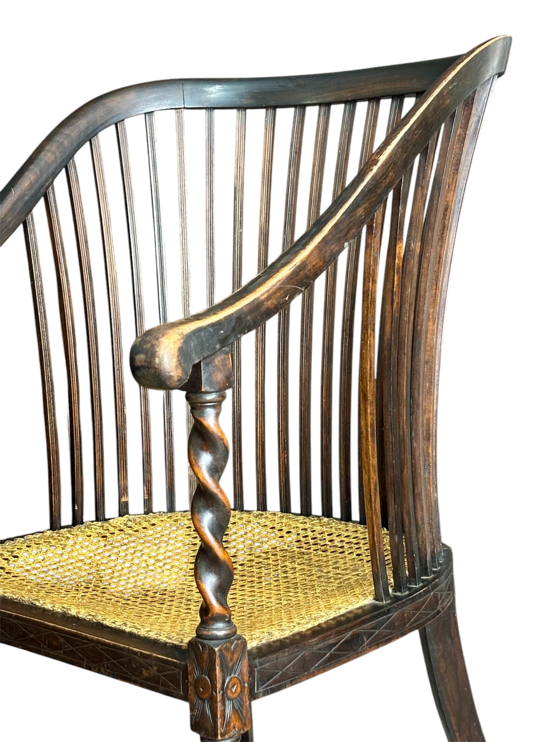 Silla Arts & Crafts inglesa Realizada en madera de roble y con rejilla de Rattan Circa, 1880