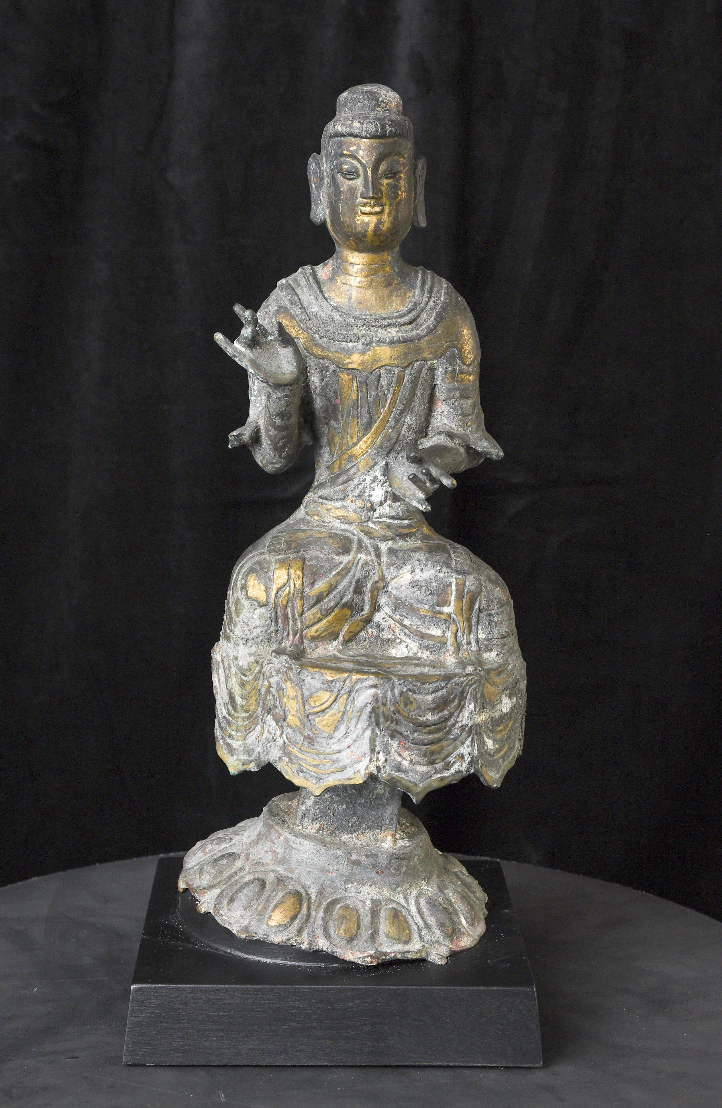 6-9th Century Silla Dynasty style Korean Buddha-Looks to have a very good age, but not a period piece. Extremely large at 16.5 in tall. Superb face. Korean national treasure number 79 (from 709 A.D.) has the same form, including the shape of the