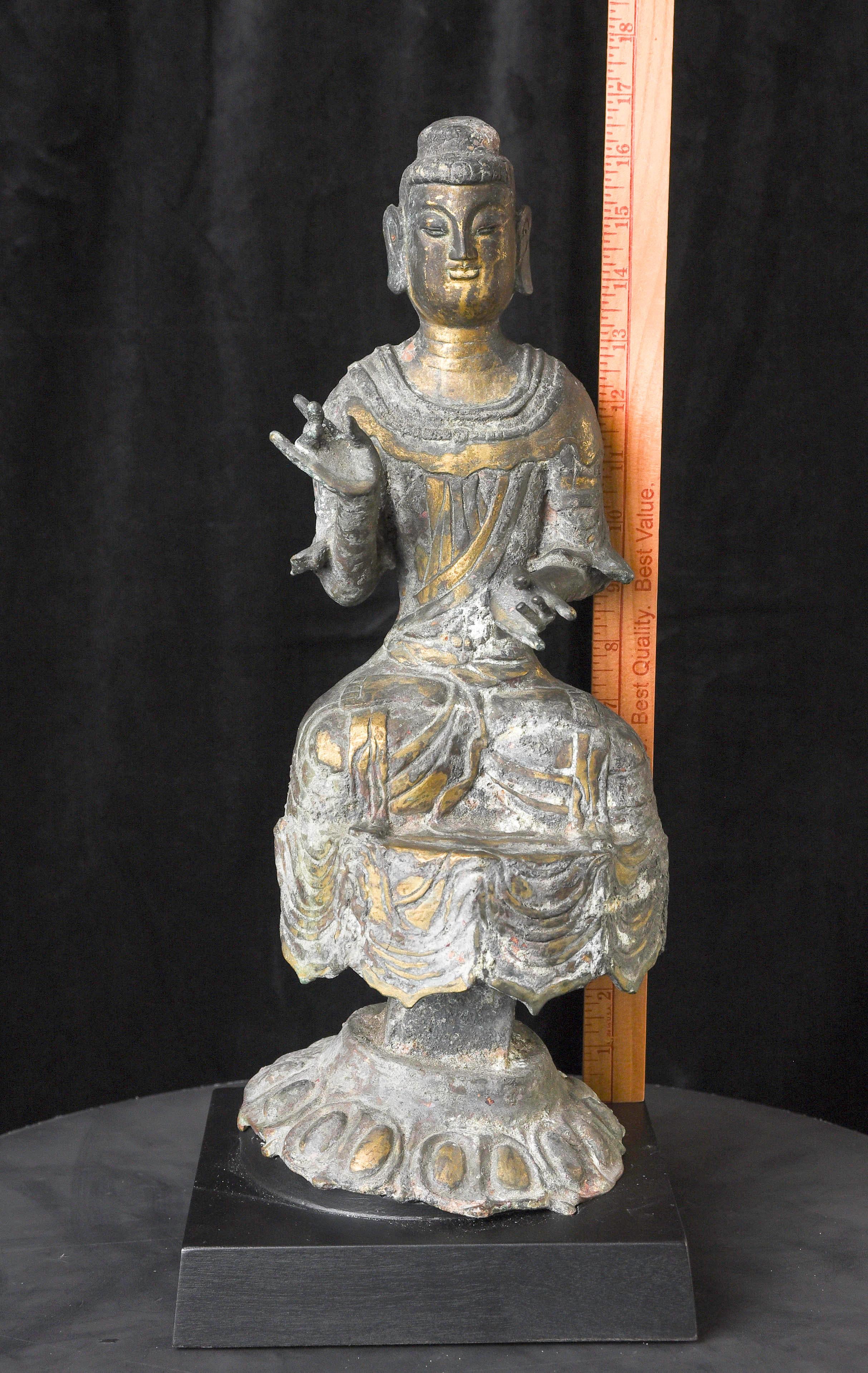 Chinese  Korean Bronze Buddha- Large and very special early Buddha. Good Age For Sale