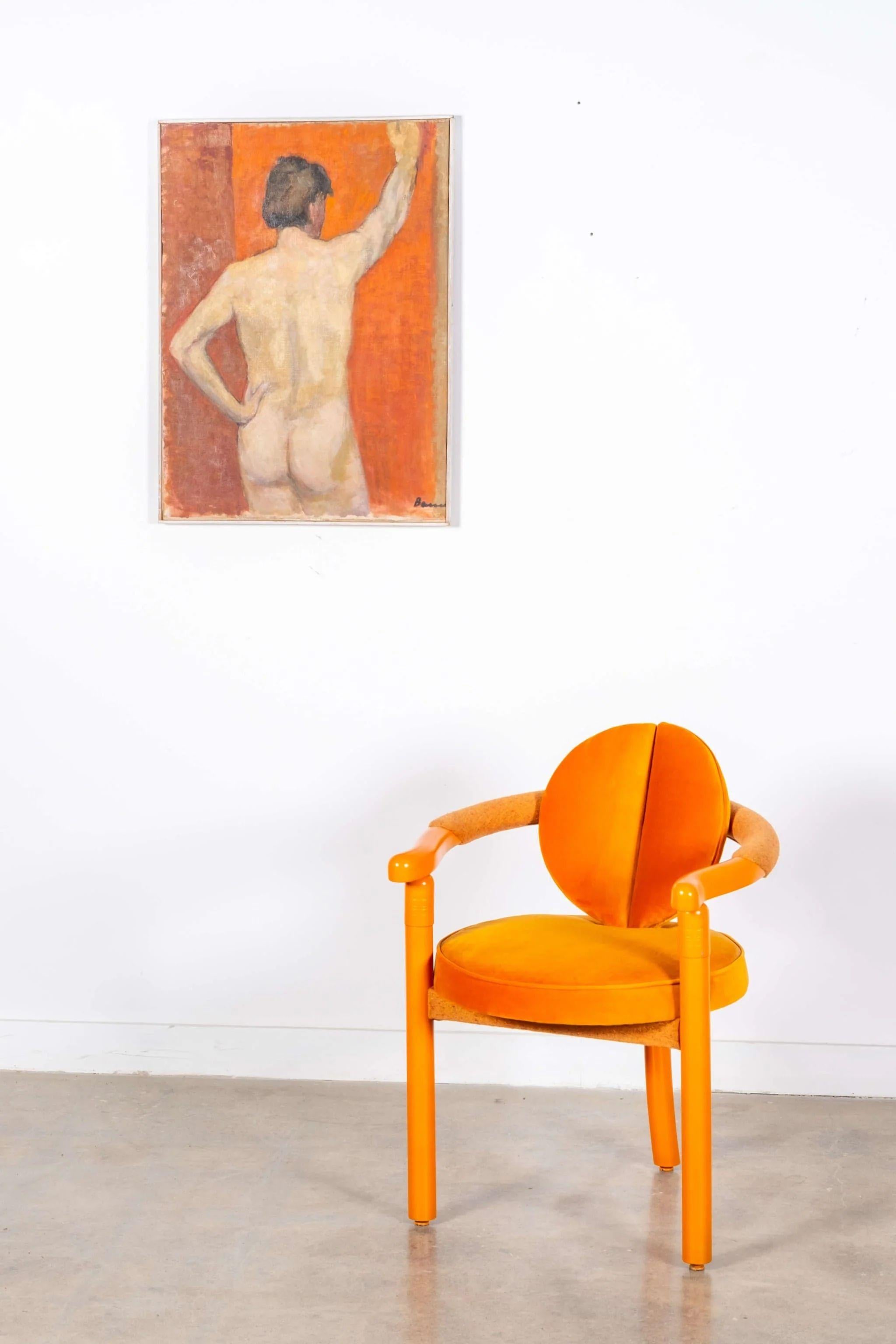 Sourced in Mexico City, the vintage Italian chair has been recovered in monochromatic fabrics of velvet and tweed. Striking as a single chair, demanding attention (and only the good kind).