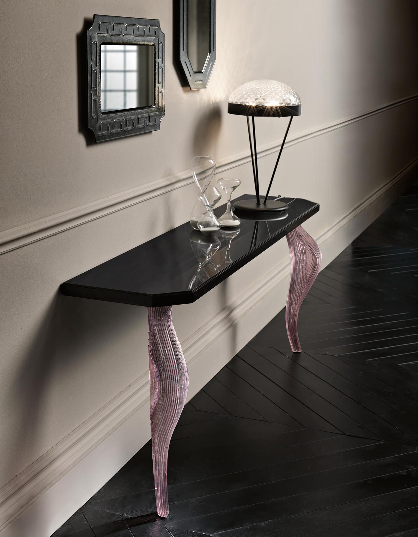 Glass Sillage Rose Wall Console Table