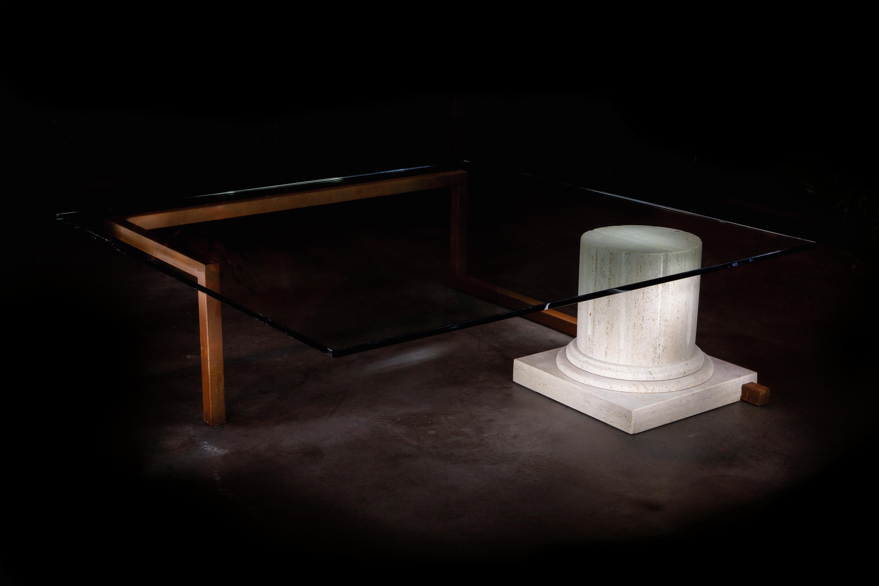 Hand-Crafted Sillar Coffee Table Marble Travertine & Iron Oxid Contemporary Design by Meddel For Sale