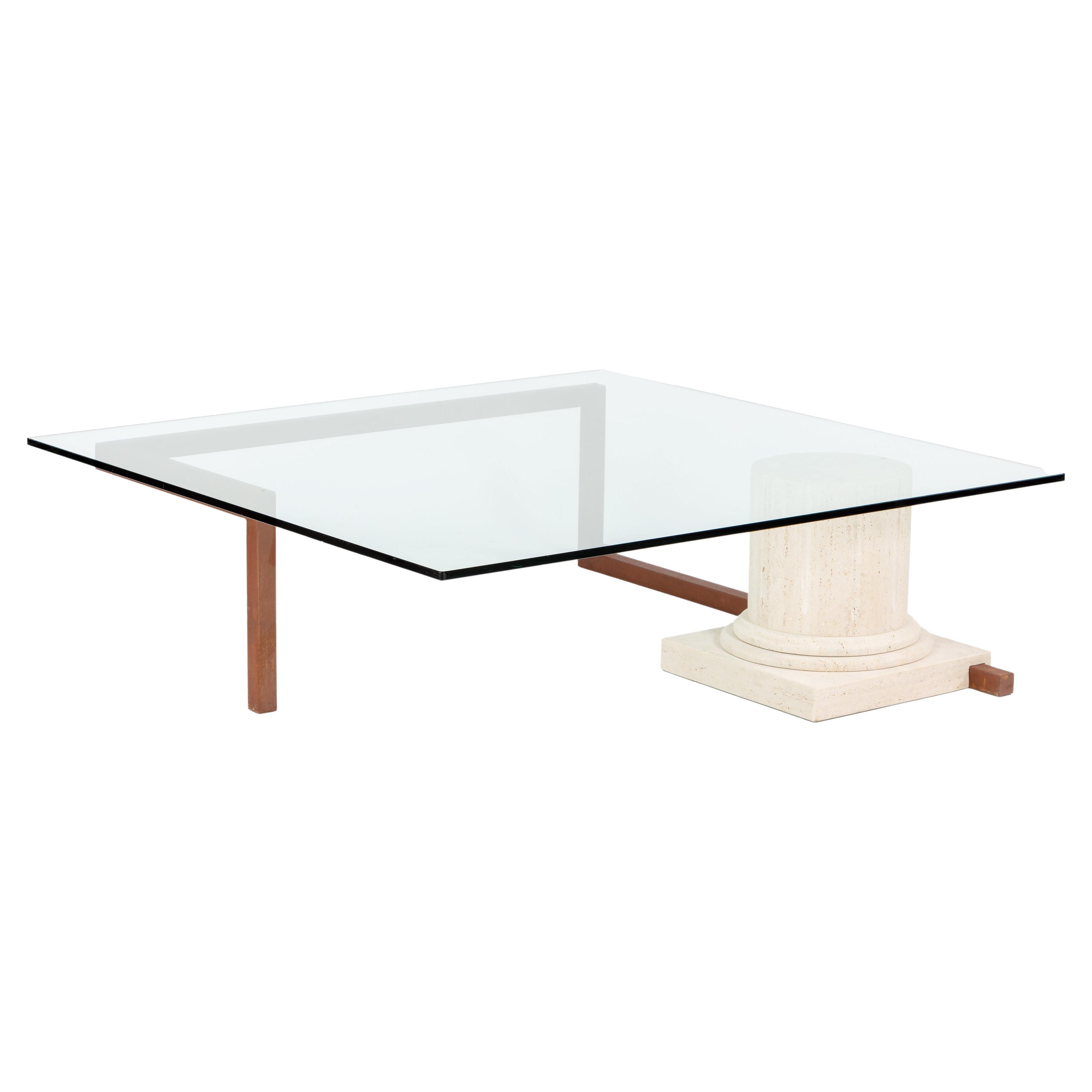 Table basse Sillar en marbre, travertin et fer oxydé, design contemporain de Meddel en vente