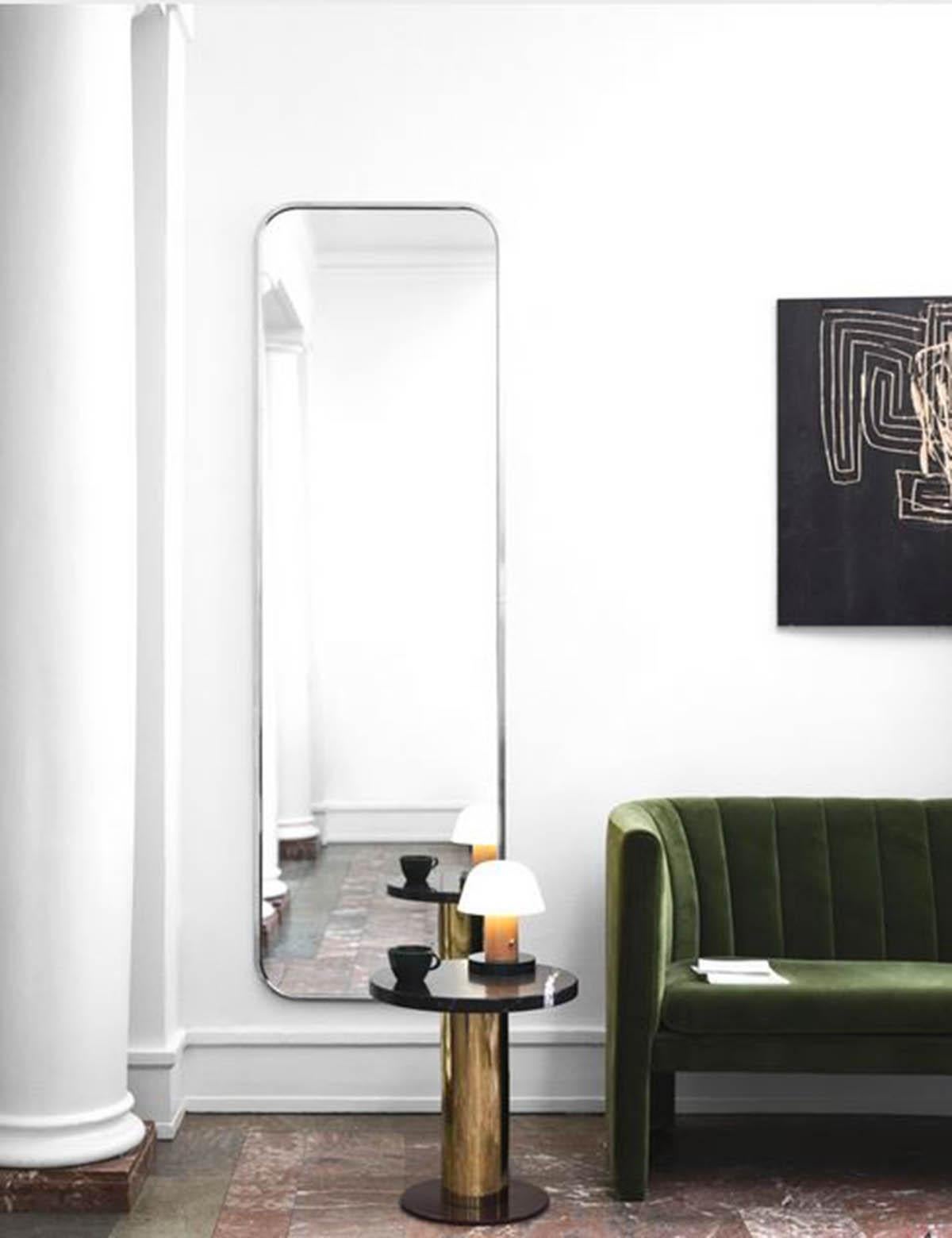 The Sillon series, designed by Sebastian Herkner for &Tradition, takes its cue from the French Art Deco movement. 
Named after the French word for ‘groove,’ the Sillon series of mirrors is punctuated with a corrugated frame that contrasts