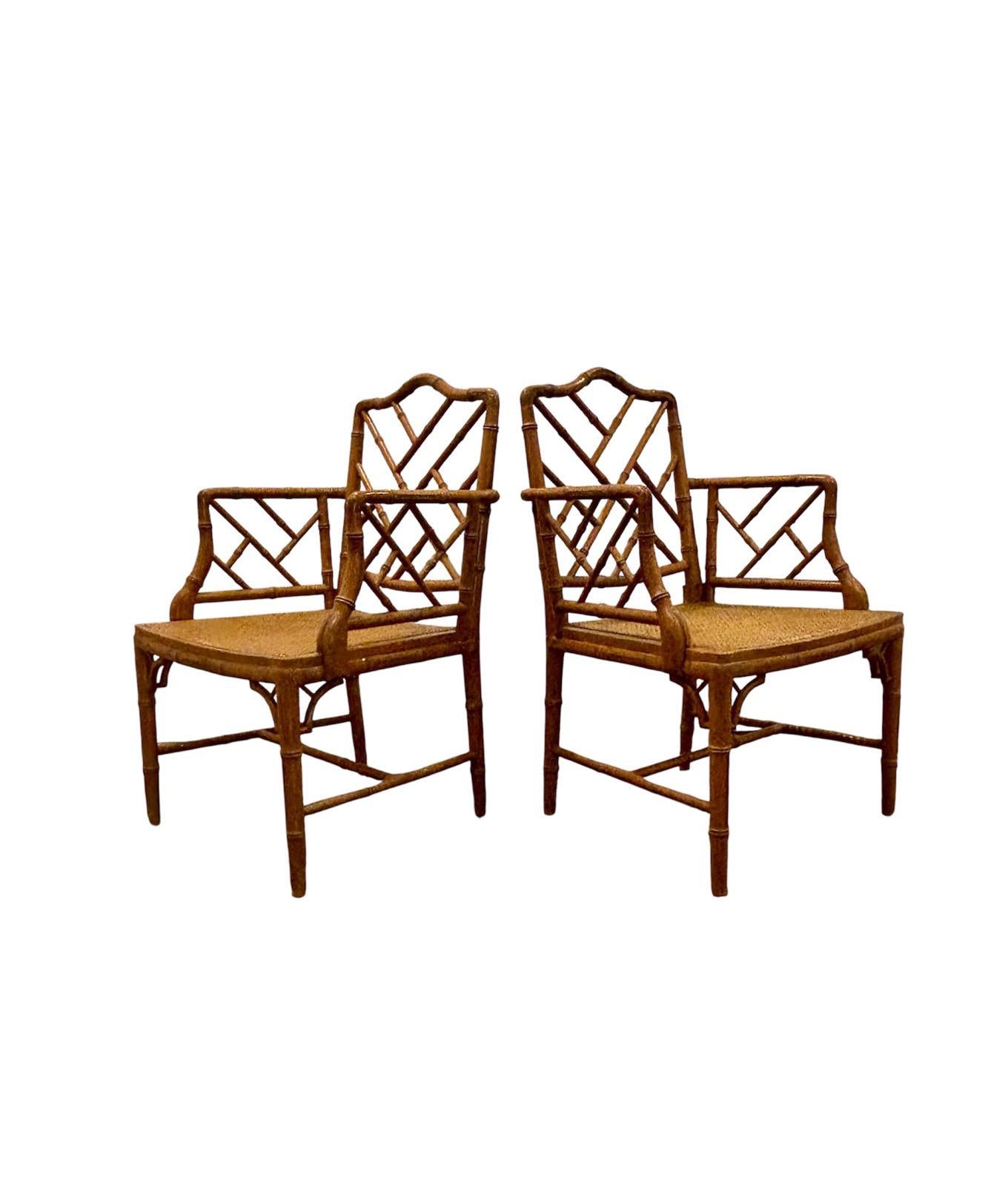 Sillones ingleses Chippendale de falso bambú Inglés en venta