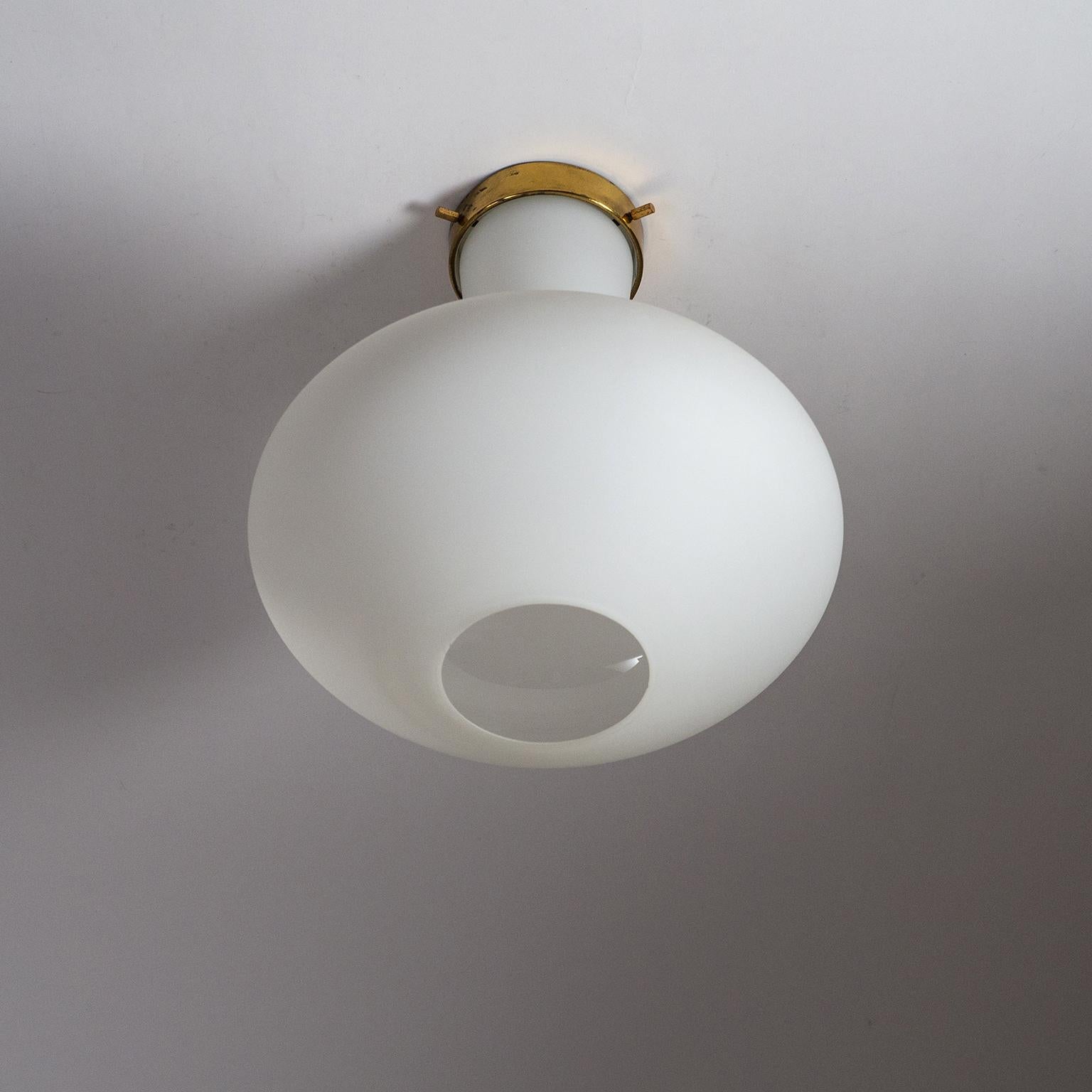 Stilnovo Flush Mount, 1950s, Satin Glass and Brass 5