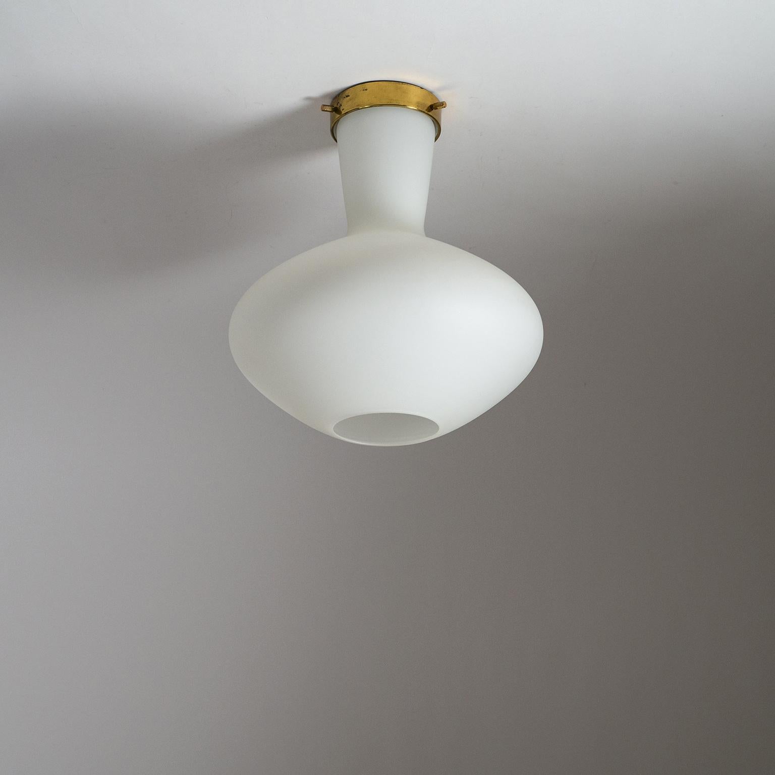 Stilnovo Flush Mount, 1950s, Satin Glass and Brass 10