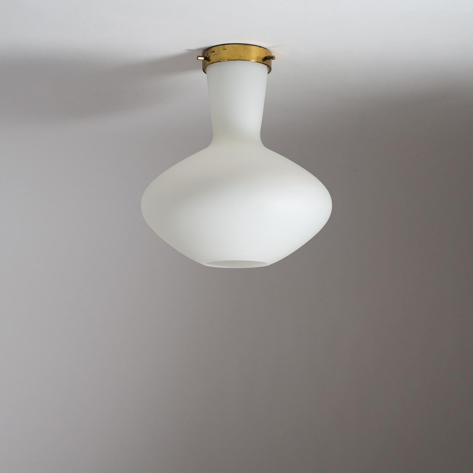 Stilnovo Flush Mount, 1950s, Satin Glass and Brass 1