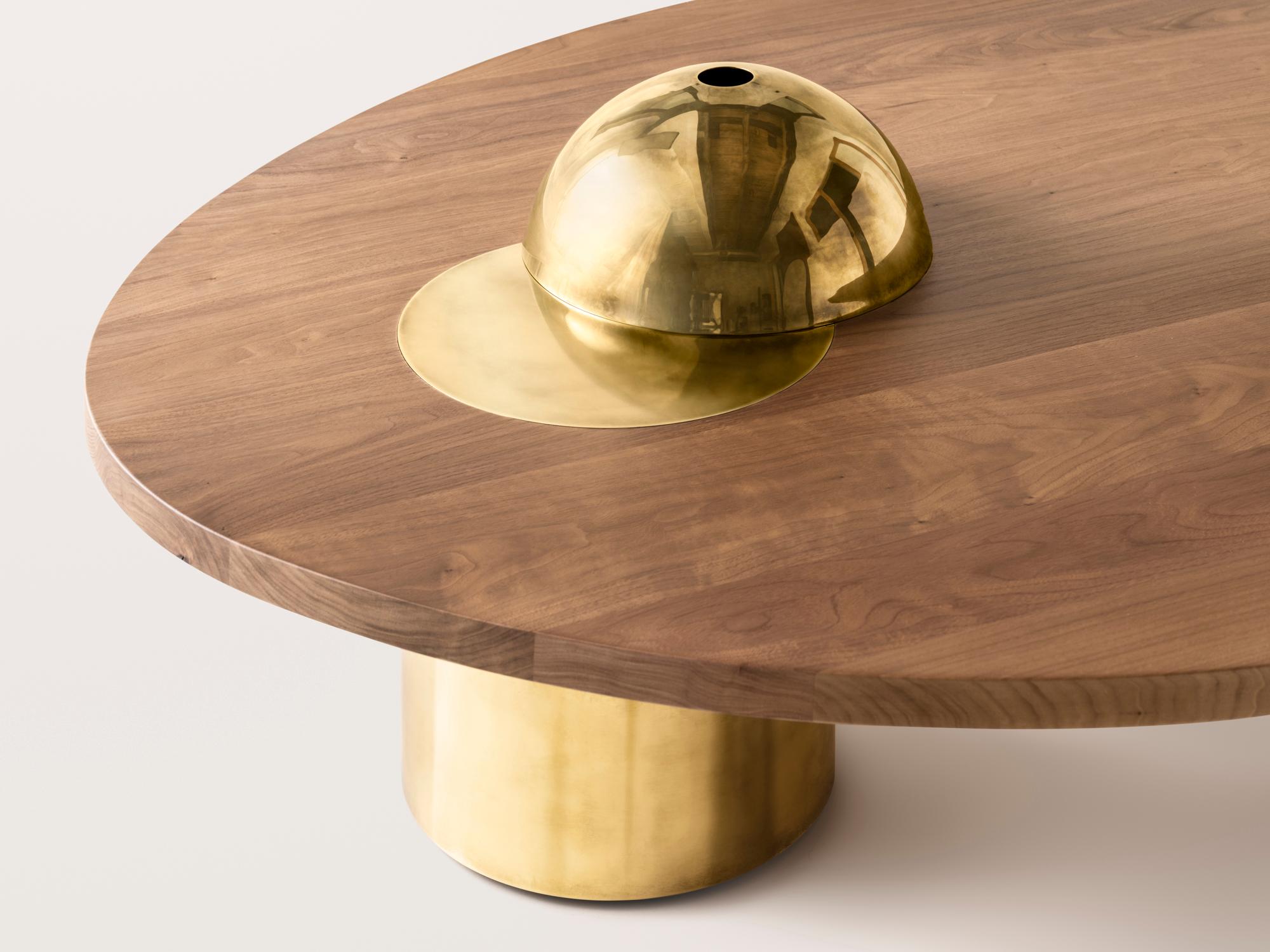 Silo Coffee Table Large - Bleached Walnut and Burnished Brass For Sale 5