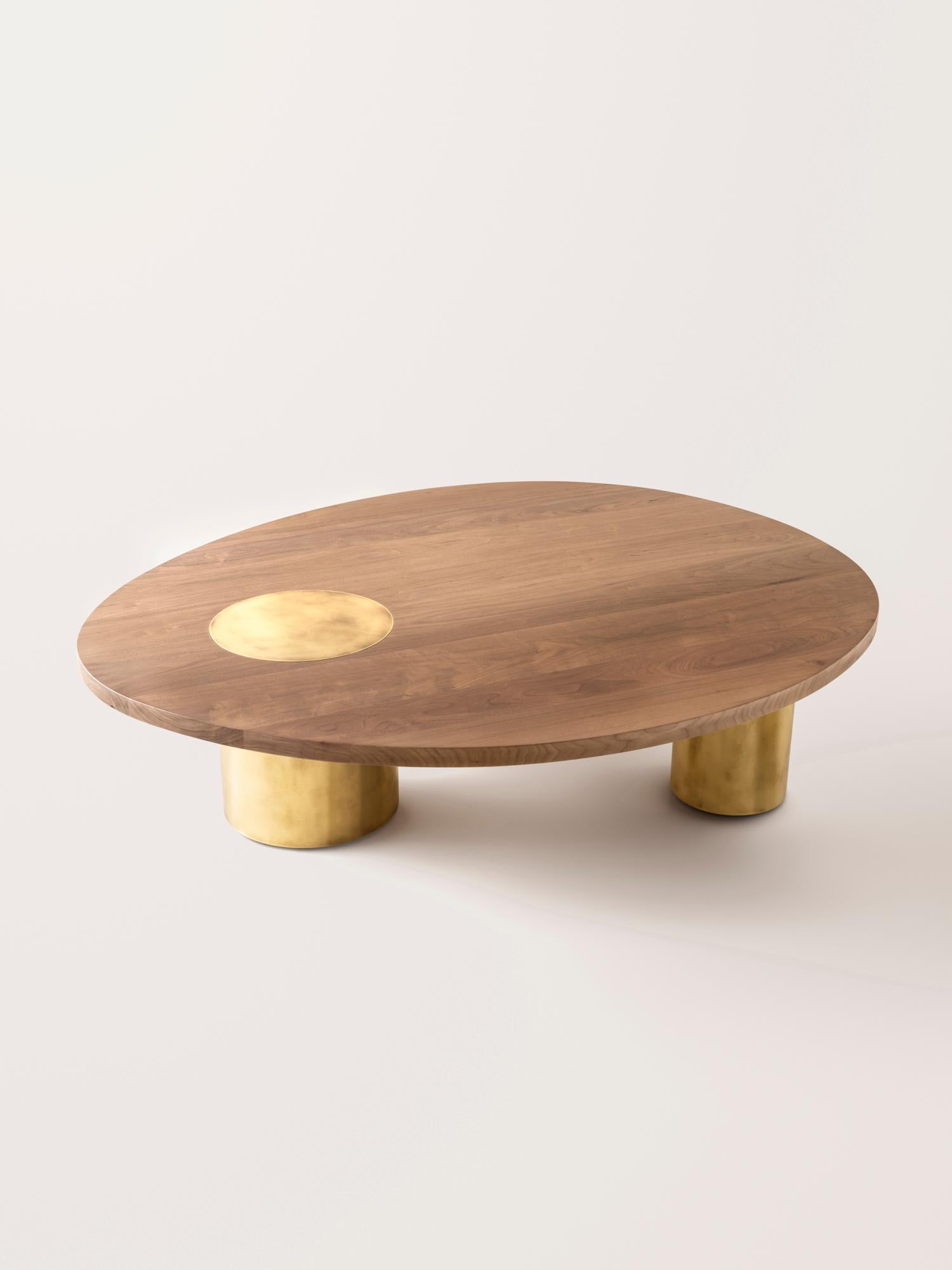 American Silo Coffee Table Large - Bleached Walnut and Burnished Brass For Sale