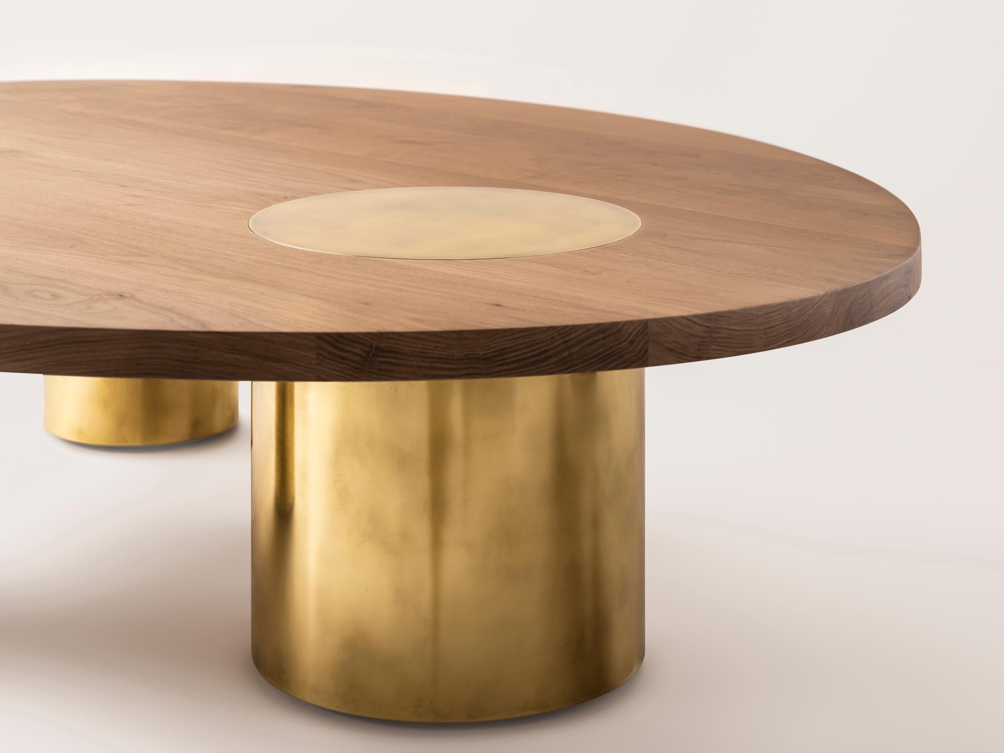 Silo Coffee Table Large - Bleached Walnut and Burnished Brass In New Condition For Sale In New York, NY