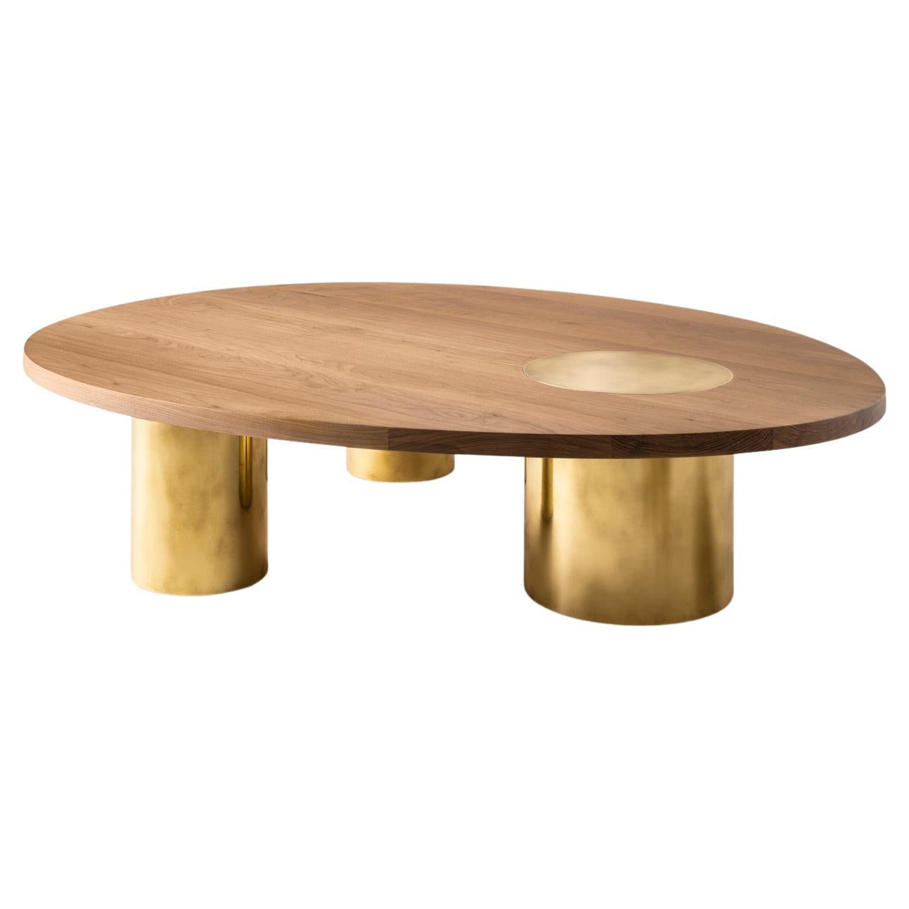 Silo Coffee Table Large - Bleached Walnut and Burnished Brass For Sale