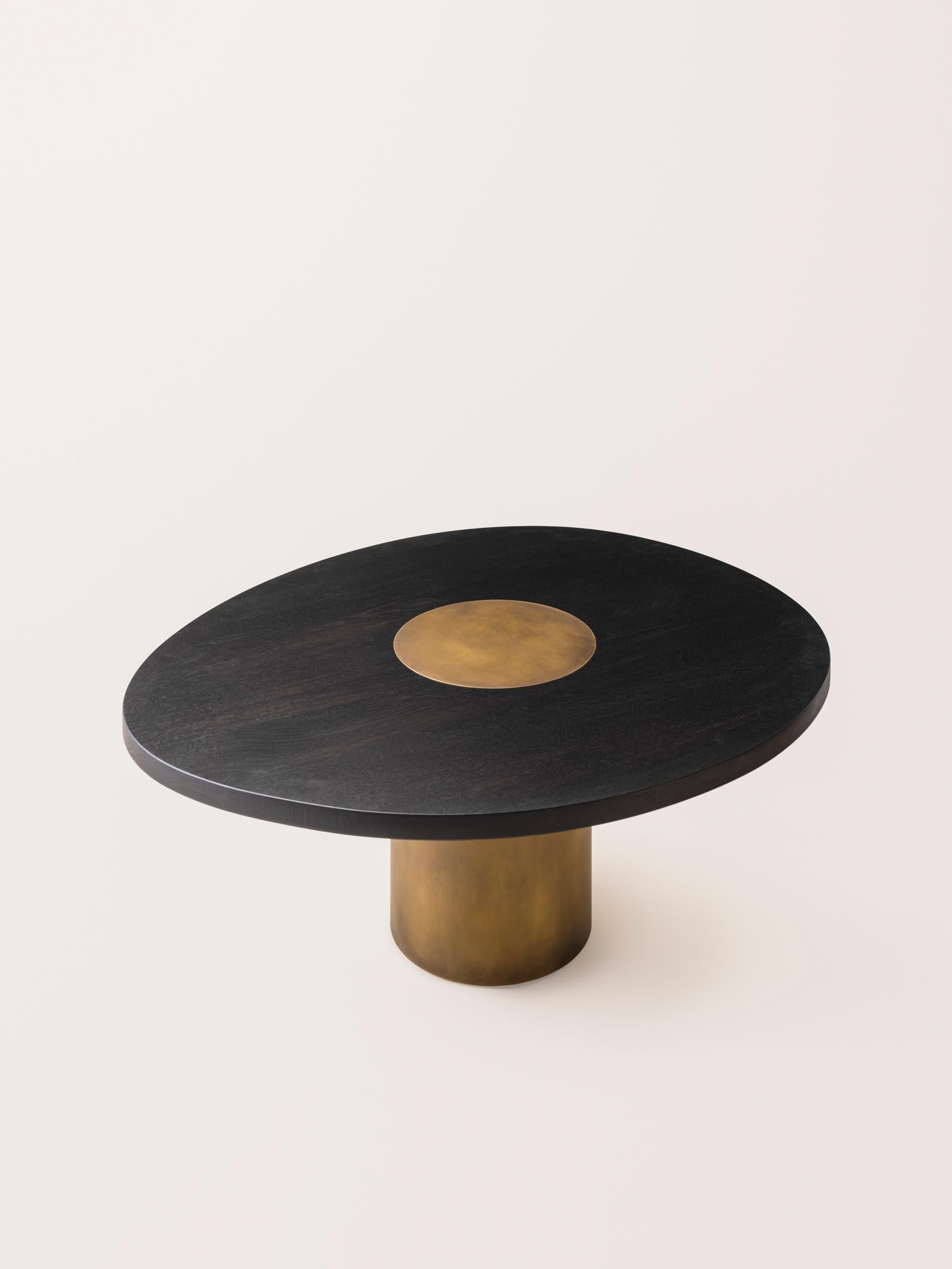 American Silo Coffee Table Medium - Ebonized Walnut and Antique Brass For Sale