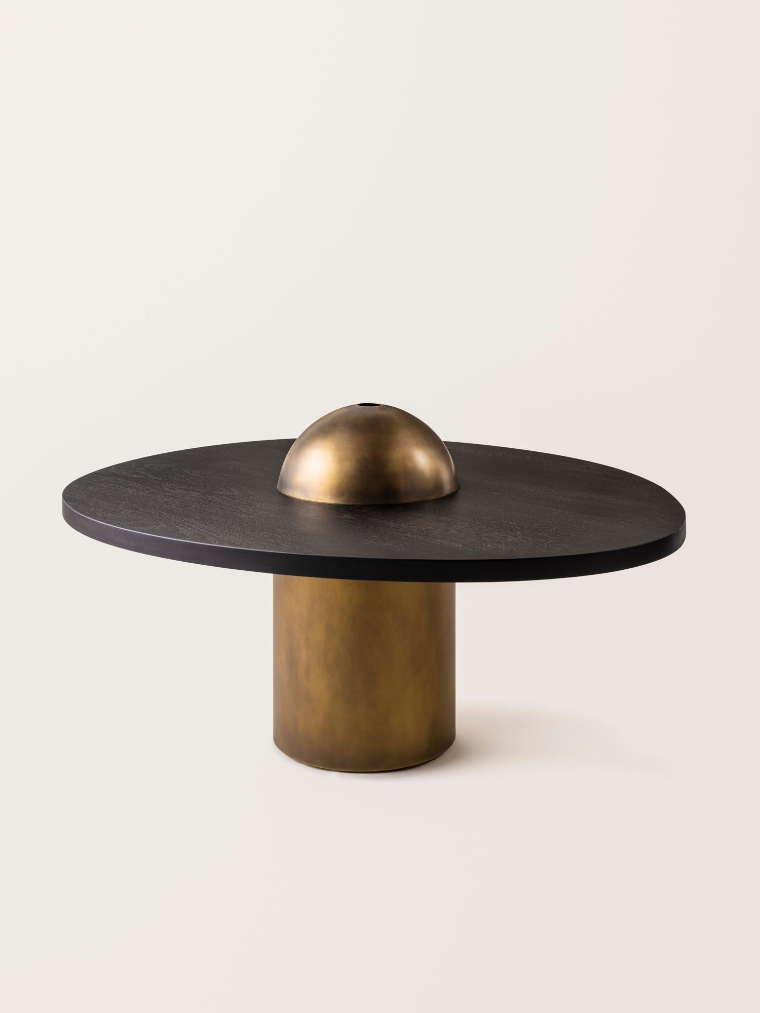 Silo Coffee Table Medium - Ebonized Walnut and Antique Brass For Sale 1