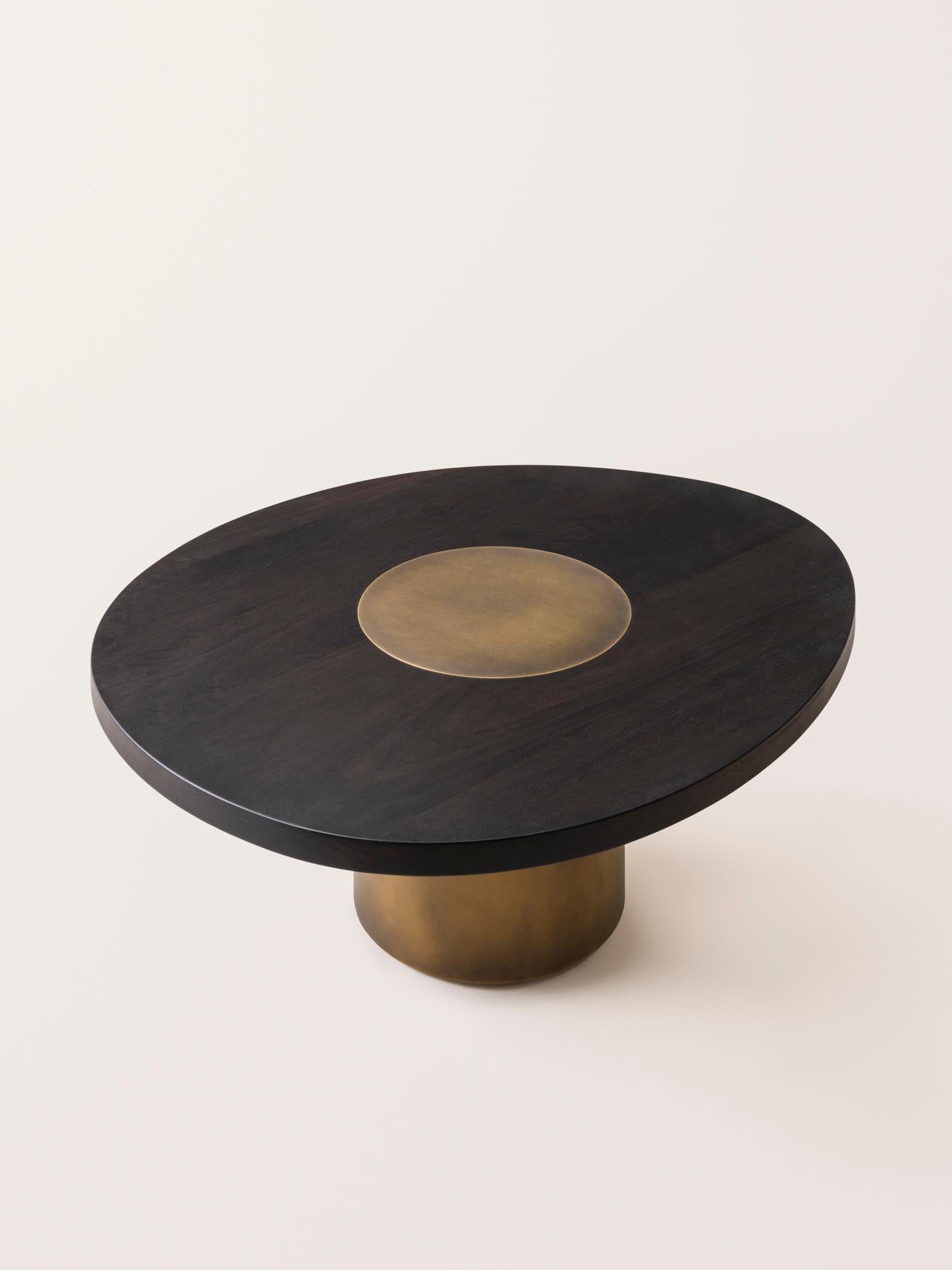 American Silo Coffee Table Small - Ebonized Walnut and Antique Brass For Sale