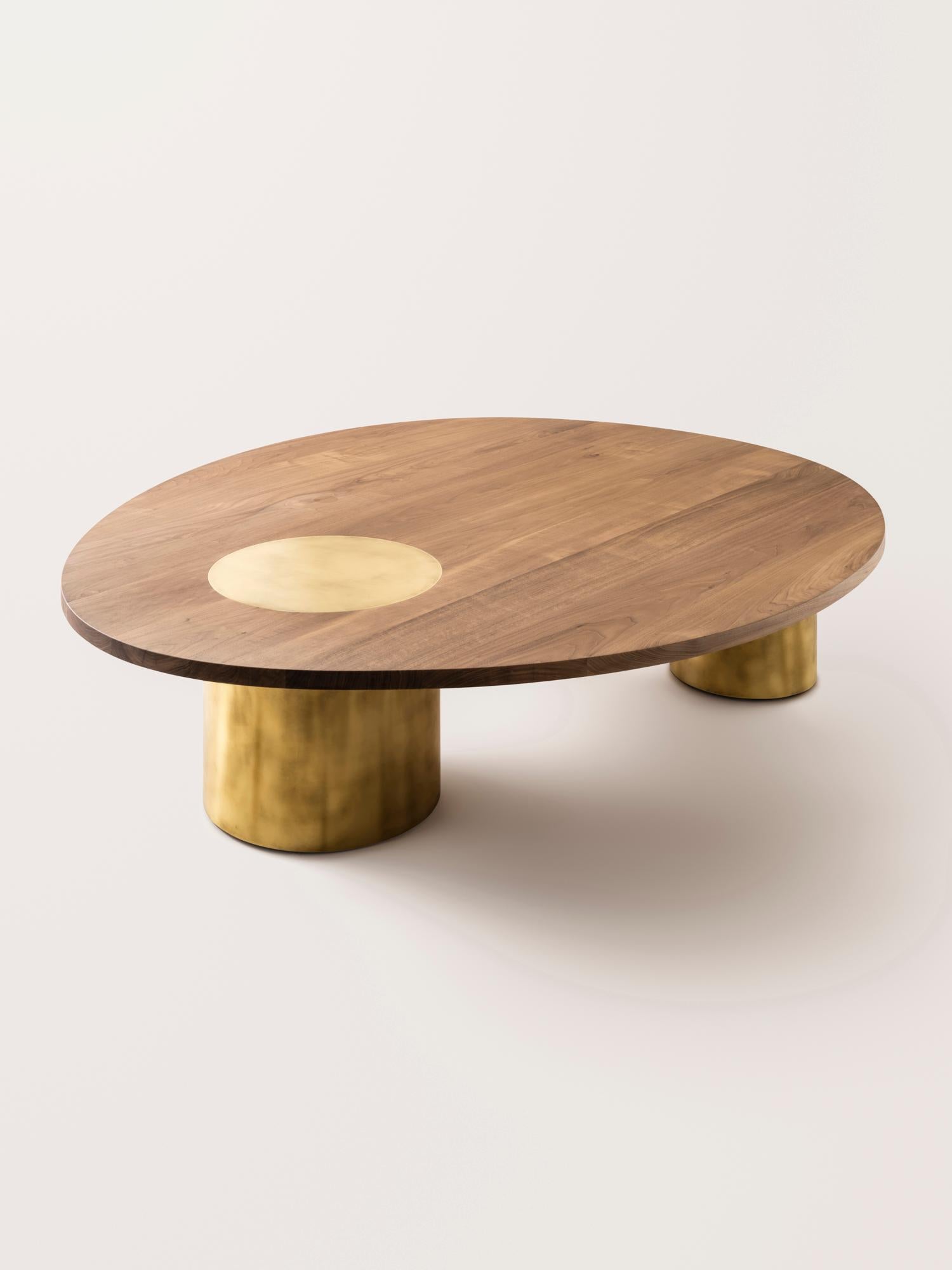 American Konekt Silo Coffee Table X-Large - Bleached Walnut and Burnished Brass For Sale