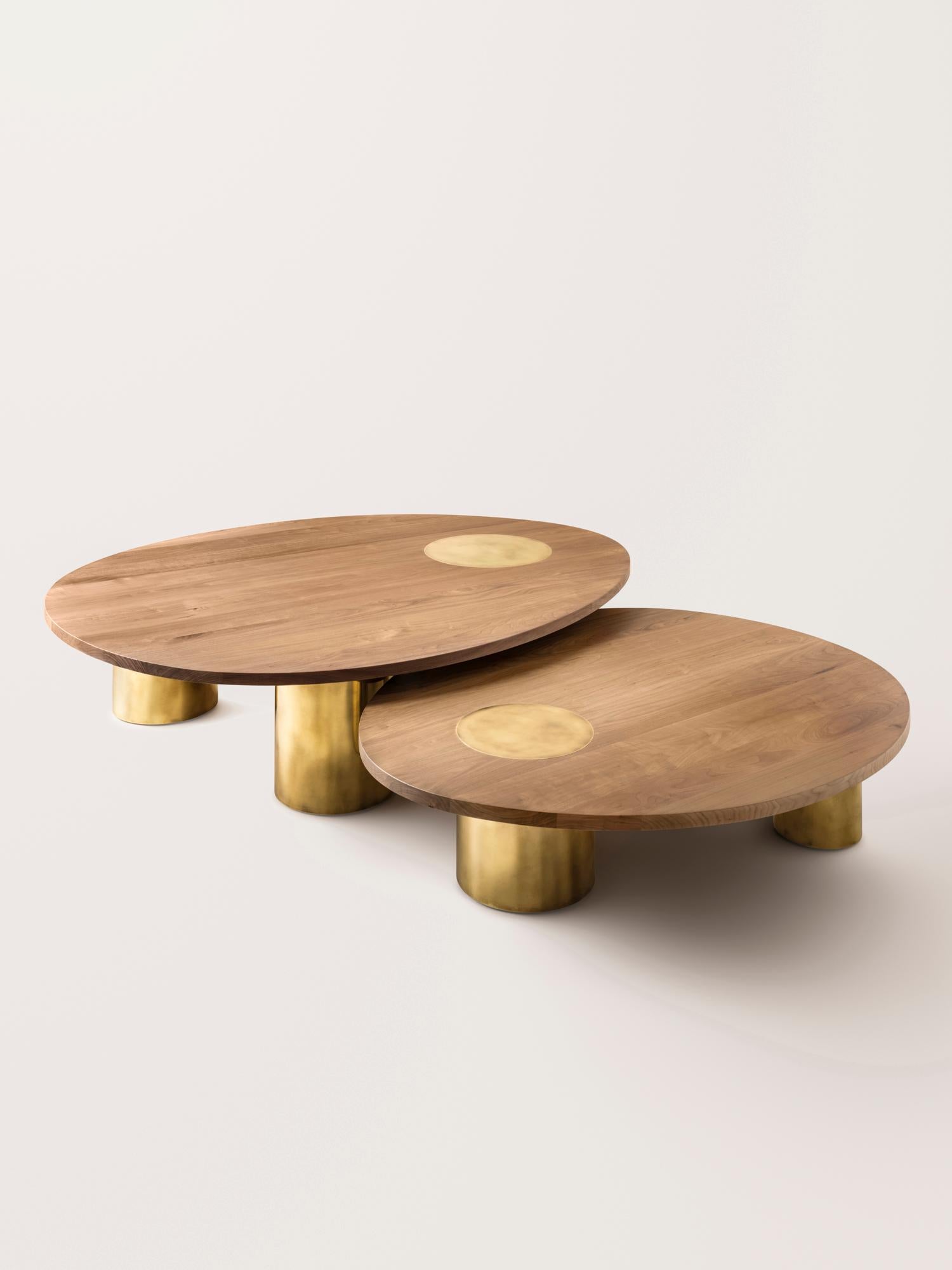 Contemporary Konekt Silo Coffee Table X-Large - Bleached Walnut and Burnished Brass For Sale